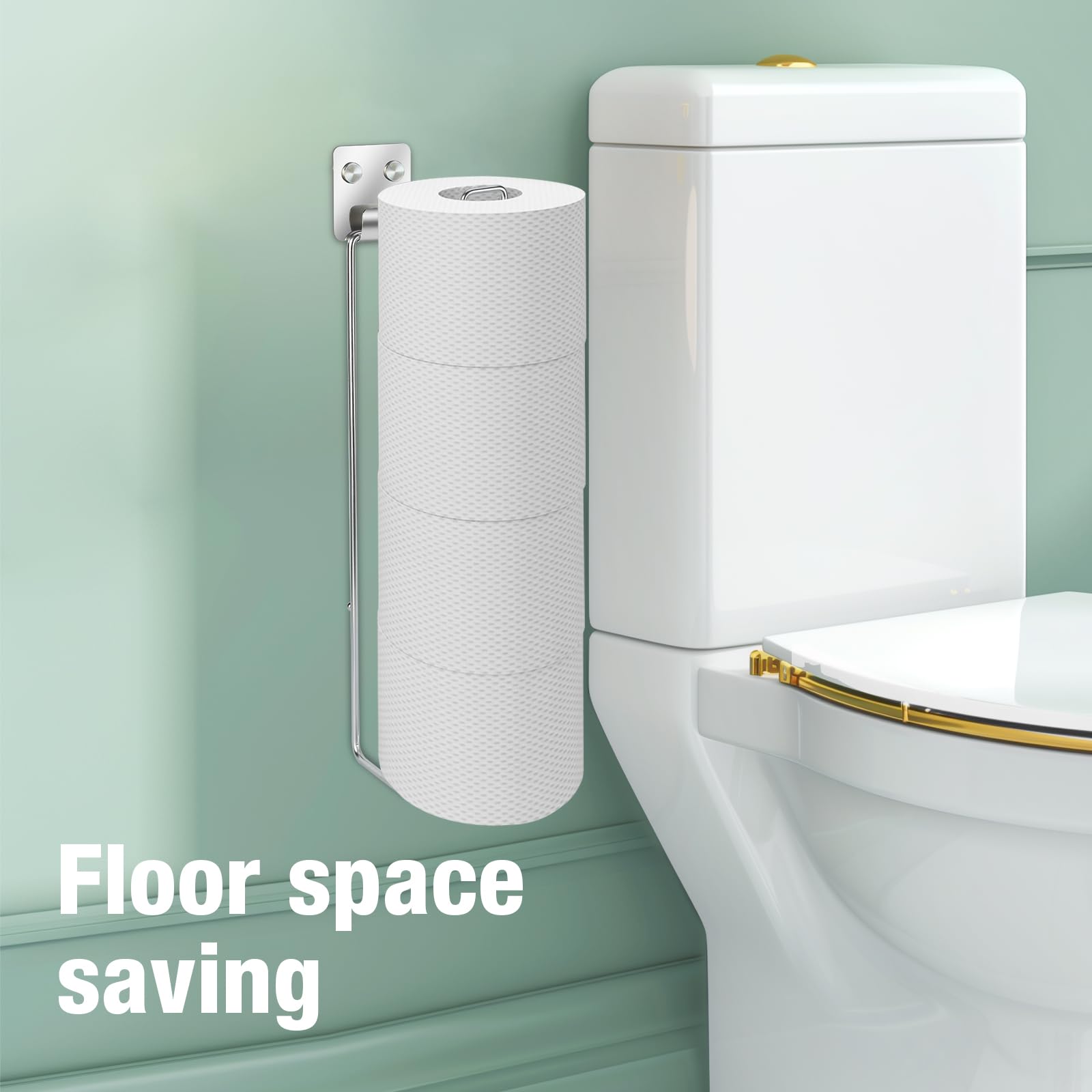 Soporte de pared para papel higiénico, almacenamiento de papel higiénico autoadhesivo para papel higiénico de 4 rollos de papel, soporte de papel higiénico sobre el tanque, de acero inoxidable para almacenamiento en el baño (plata, 1 unidad) 5