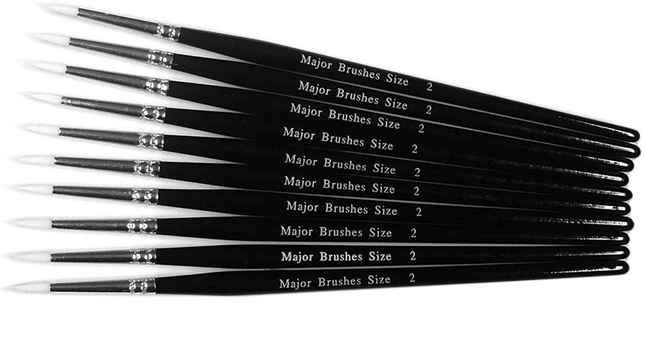 Celtic Woods Black Pack Of 10 White Synthetic Sable Substitute Size 2 Artist Watercolour Acrylic Round Brushes, Handle