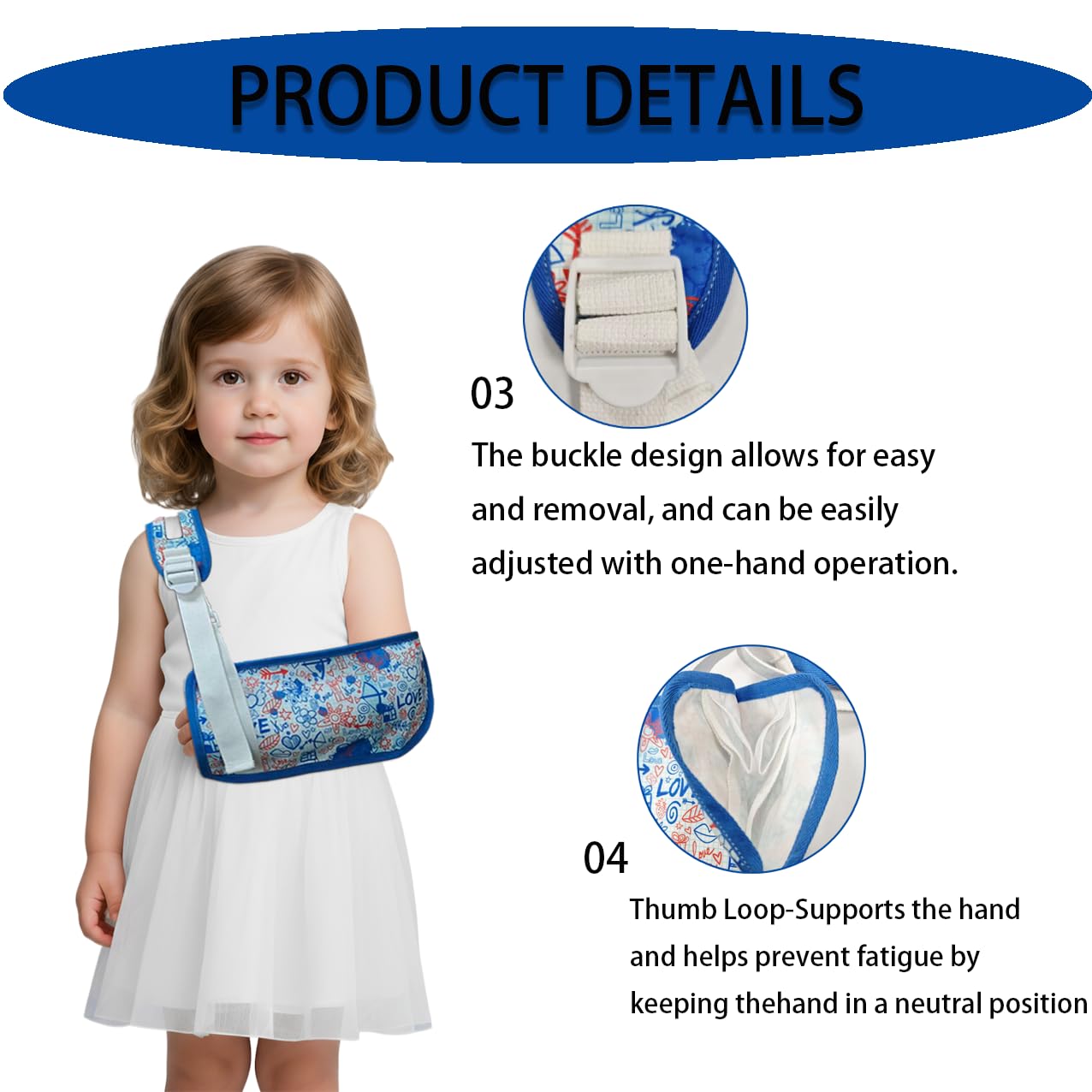 Arm Sling for Kid Shoulder Immobilizer with Portable Brace,Adjustable Arm Sling for Shoulder Injury Shower for Recovery,Children Support Brace for Elbow Injury Shoulder Sling(Blue heart, Small)