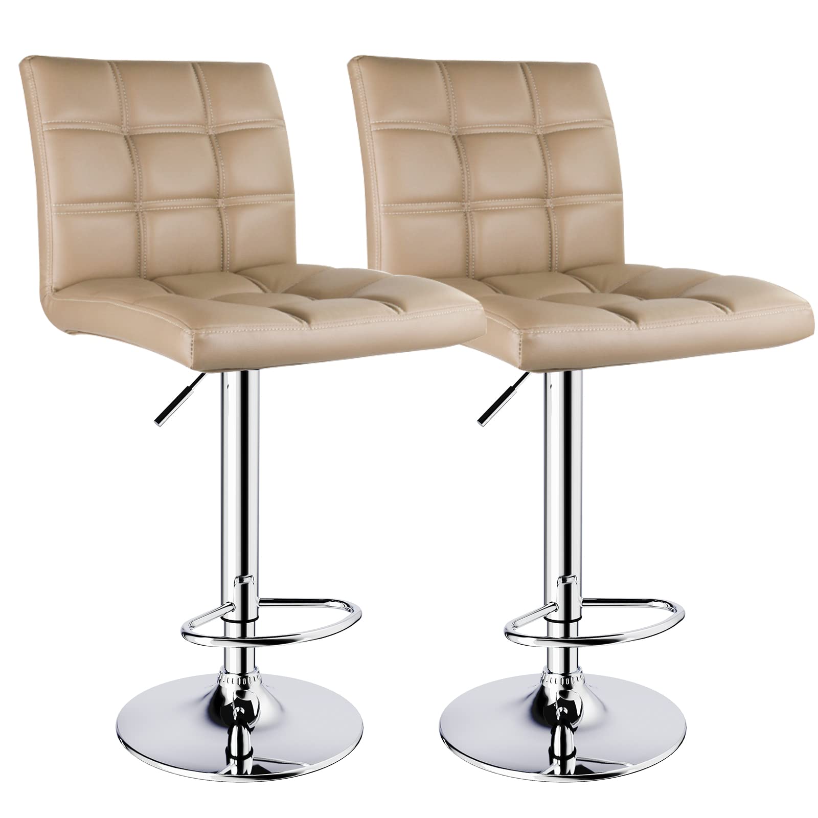 Modern Square PU Leather Adjustable Bar Stools with Back, Set of 2