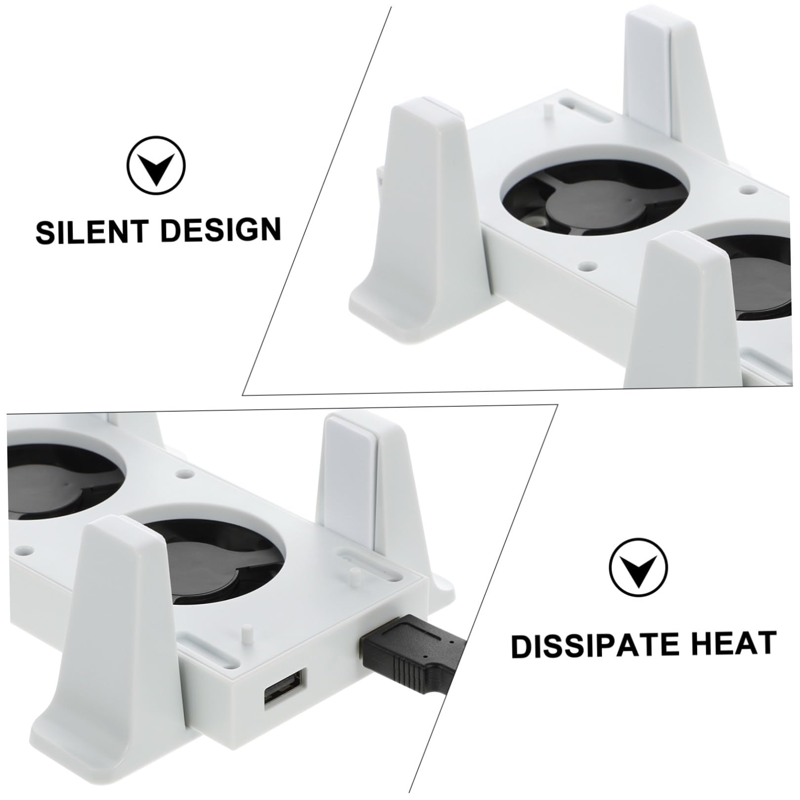 HOMSFOU Soporte Vertical con Ventilador de Refrigeración Doble Blanco Abs | 2 Puertos Usb, Sincronización de Datos y Carga, 3 Velocidades Ajustables, Celebracion Verano
