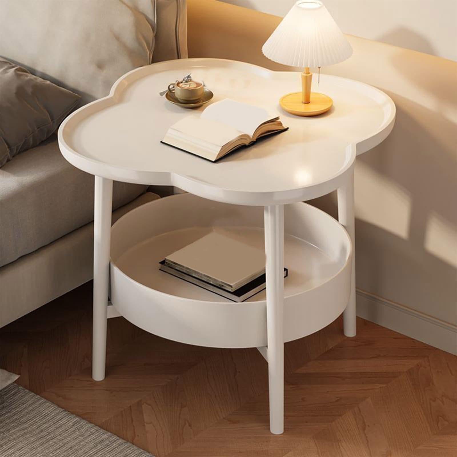 White PVC Side Table Stands for Bedrooms - Lightweight and Easy to Move Accent Bedside Table Coffee Table