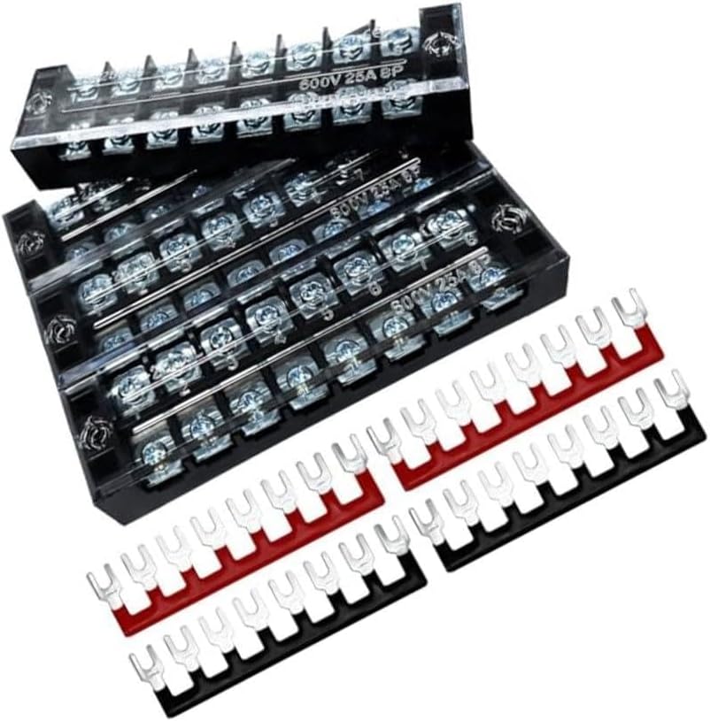 4 Sets of 600V 25A Terminal Blocks, Double Row Busbar Distribution Plate