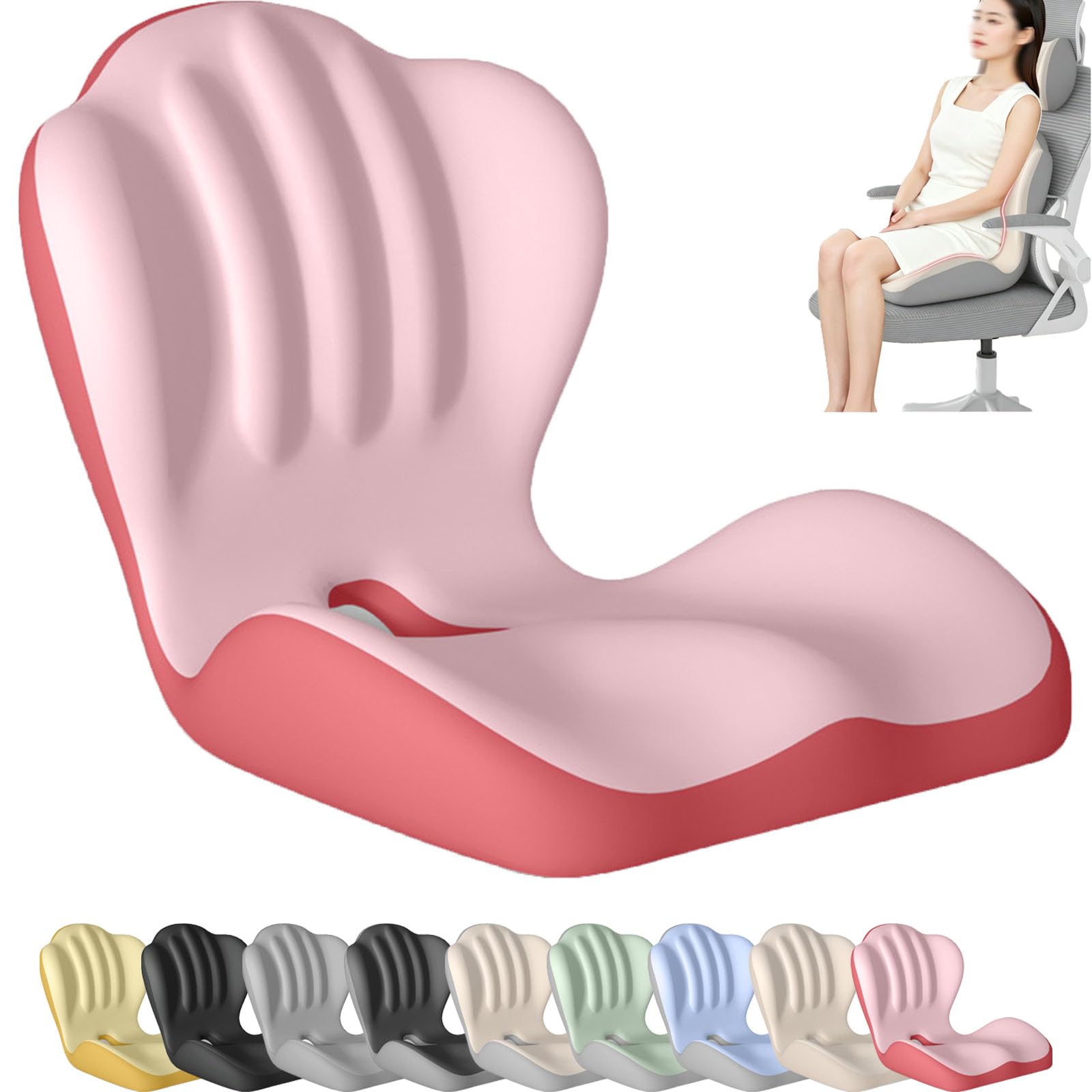 Ergonomic Memory Foam Seat Cushion,Lumber Support Cushions,L-Shaped Back Lumbar Support Cushion,Non-Slip Coccyx Hollow Design for Long Sitting,Office,Home,Driving (Dual Pink)