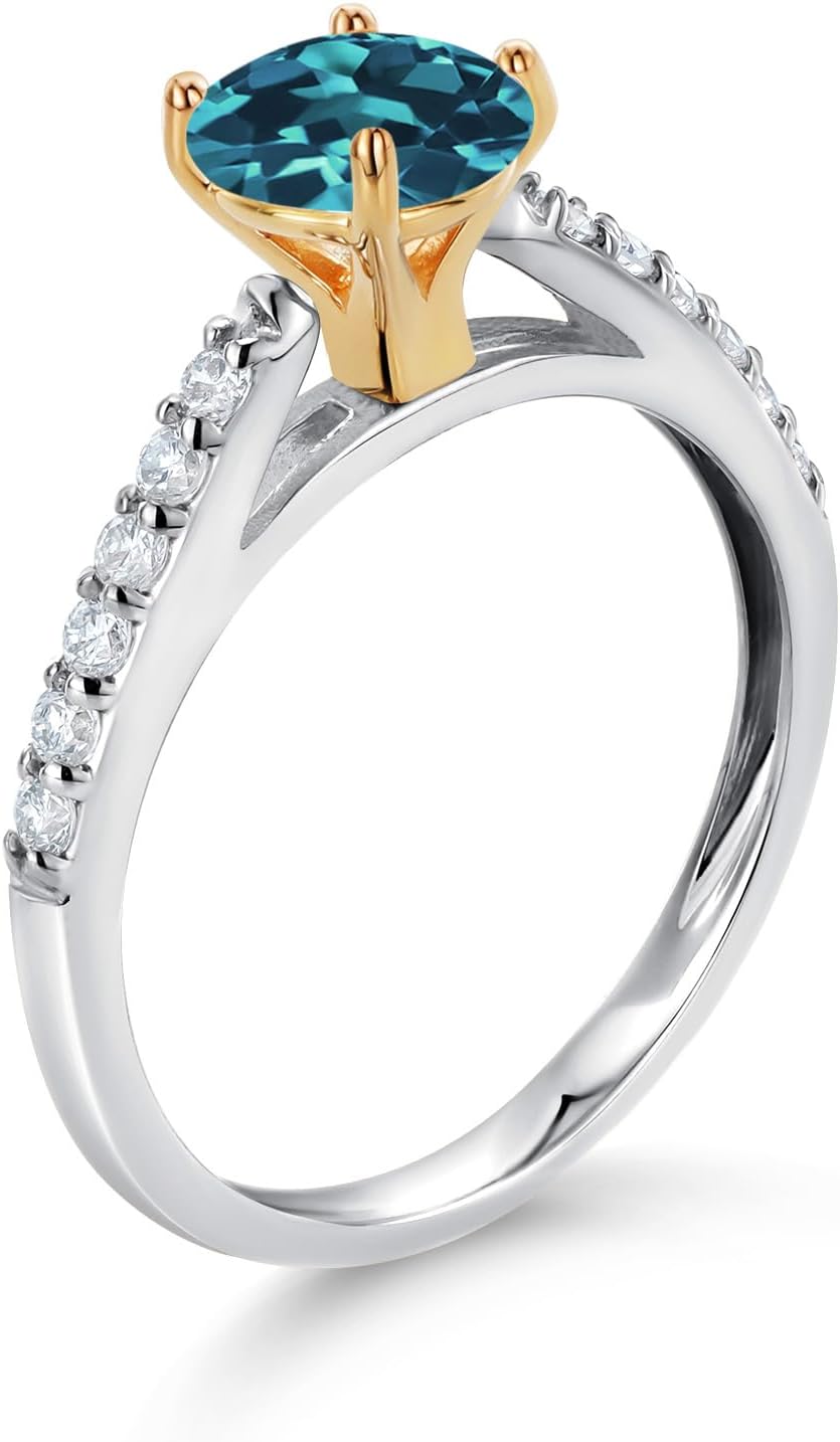 Gem Stone King 10K White Gold London Blue Topaz and White Lab Grown Diamond Engagement Ring For Women (1.28 Cttw, Round 6MM, Gemstone November Birthstone) - Image 3