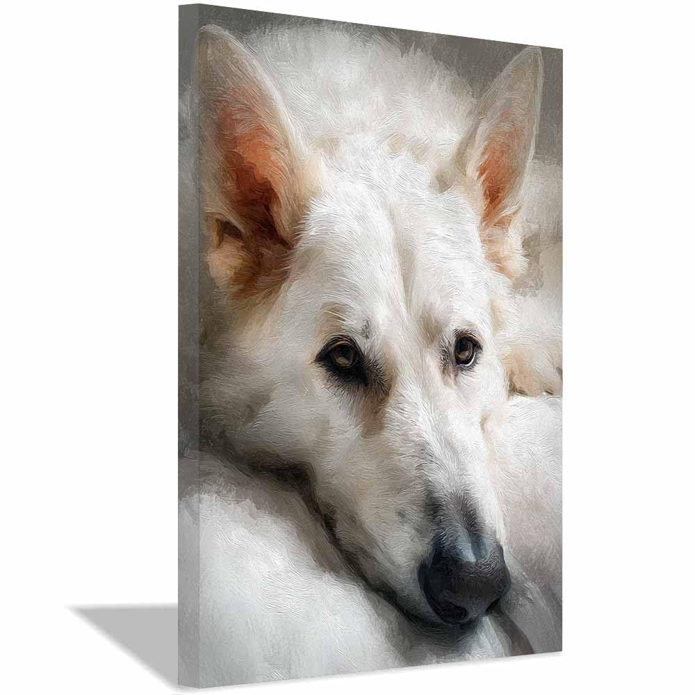 ZAMAEIU Canvas Print Wall Art Whites German Shepherd Abstract Dog Animal Paintings, Suitable for living room, bedroom, for Kids Room Decoretc.(white)-80x120cm Framed