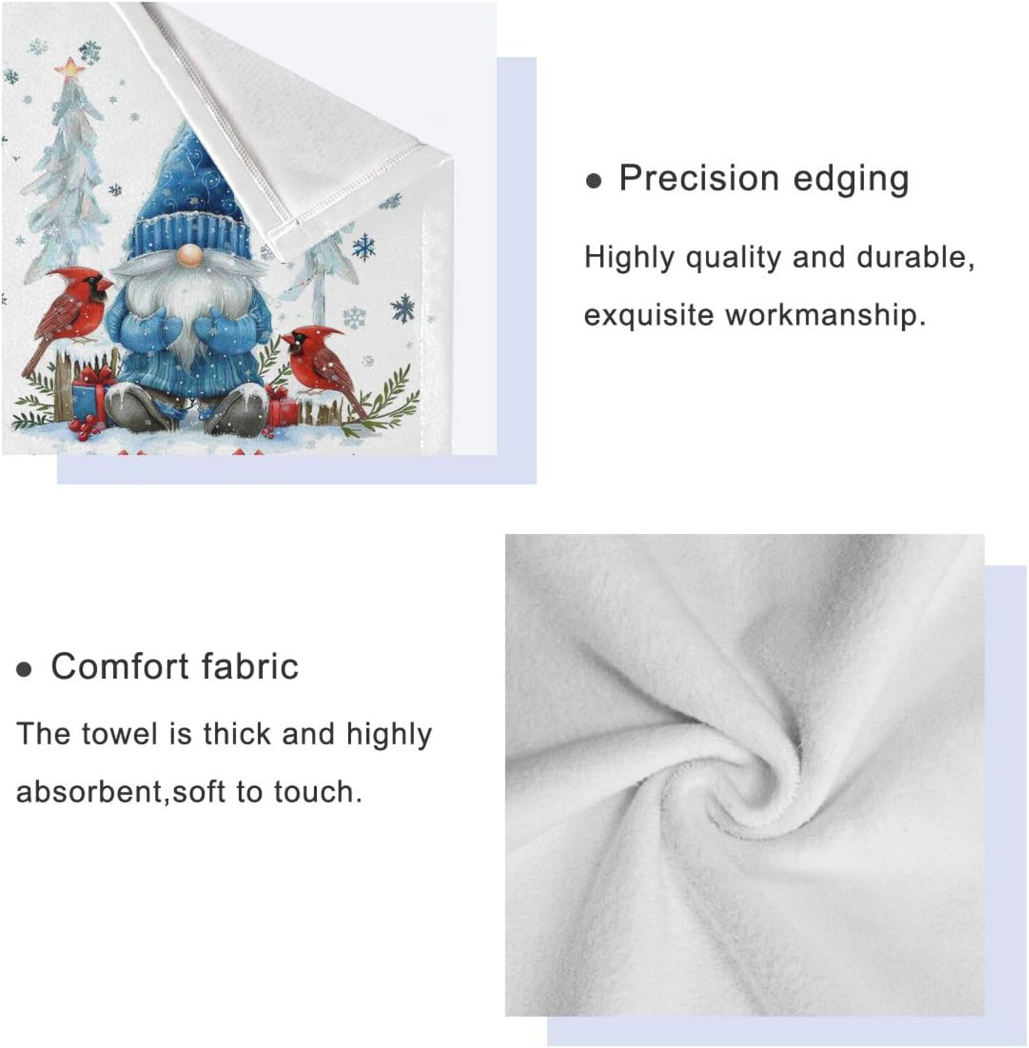 Dussdil Blue Winter Gnome Cardinals Bathroom Towel Set of 3 Pcs Snow Hand Fingertip Bath Towels for Home Bathroom Hotel Gym Swim Washcloth Soft Thin Durable Highly Absorbent Multipurpose Decor