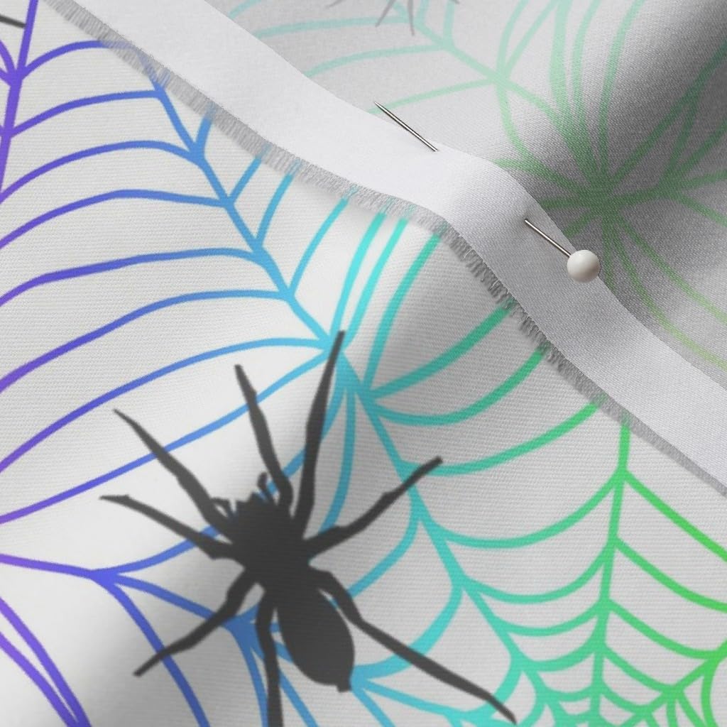 Spoonflower Fabric - Rainbow Spider Webs White Spooky Cute Halloween Printed on Organic Cotton Sateen Fabric by The Yard - Sewing Quilting Apparel Home Decor