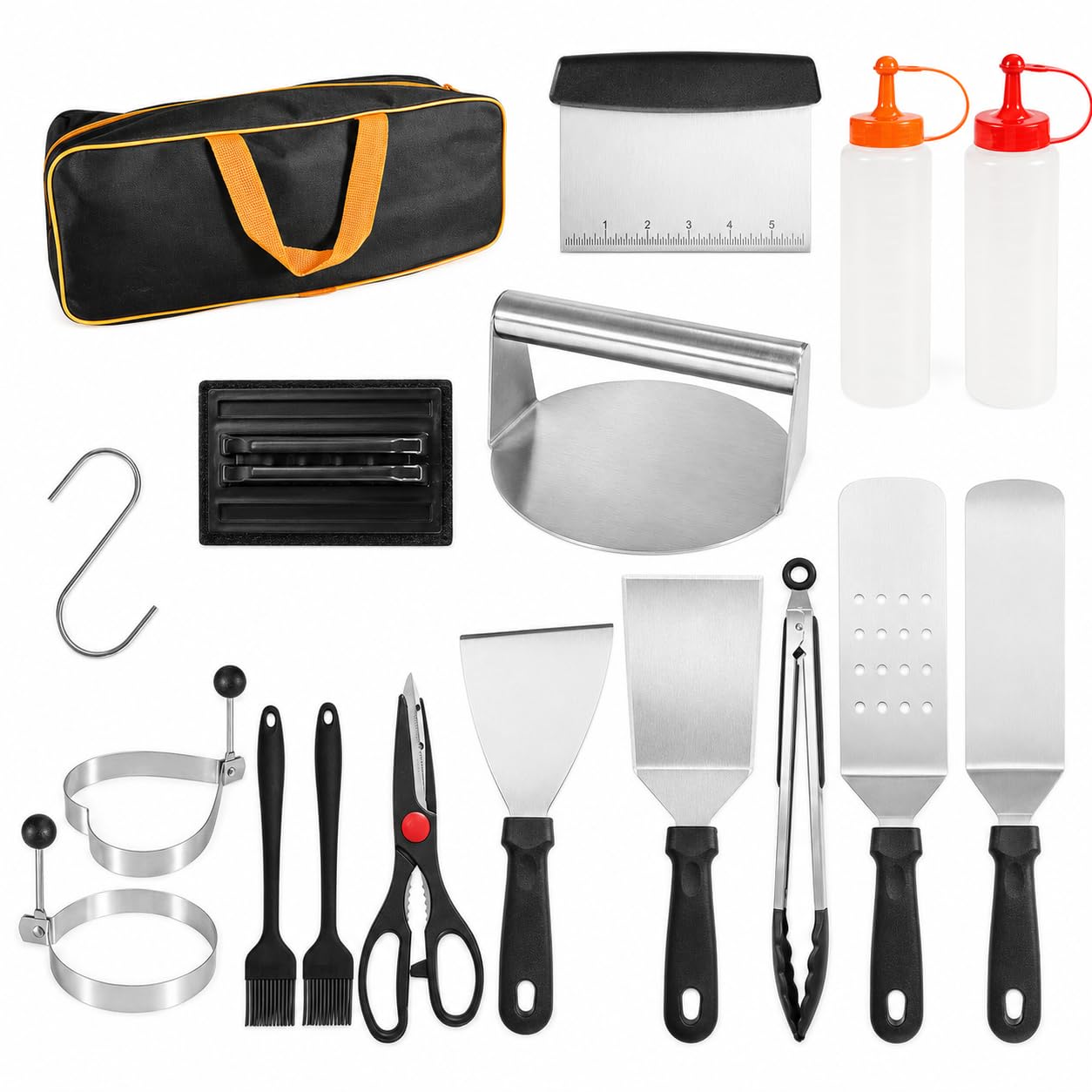 25-Piece Stainless Steel BBQ Grilling Utensil Set for Outdoor Cooking, Steak Spatula and Teppanyaki Tools-image-48