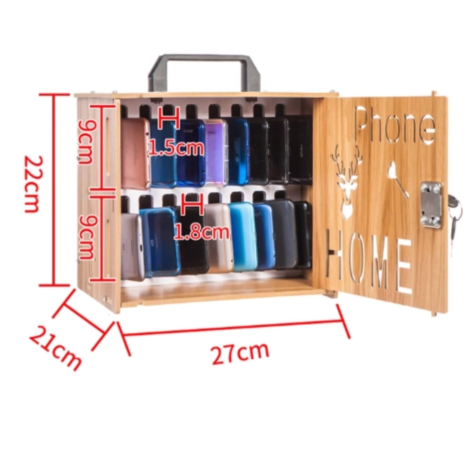 Armario para móviles 16/36 Compartimentos Armario para móviles de Madera para Estudiantes Caja con Cerradura Armario para móviles para empleados(16)