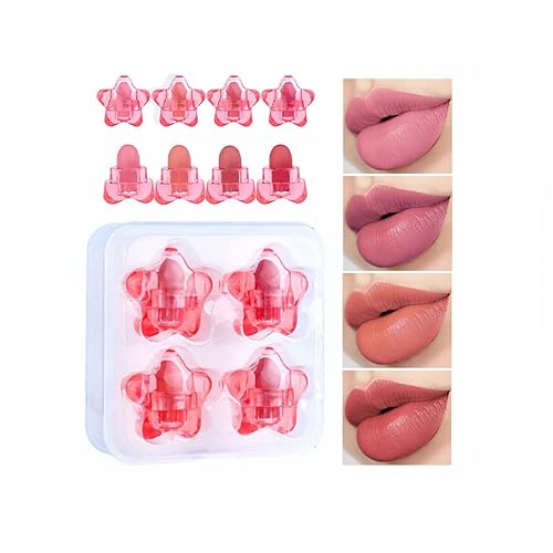 Juego de lápices labiales mate, 4 colores, estrella, mini lápiz labial, aterciopelado, impermeable, de larga duración, lindo brillo labial