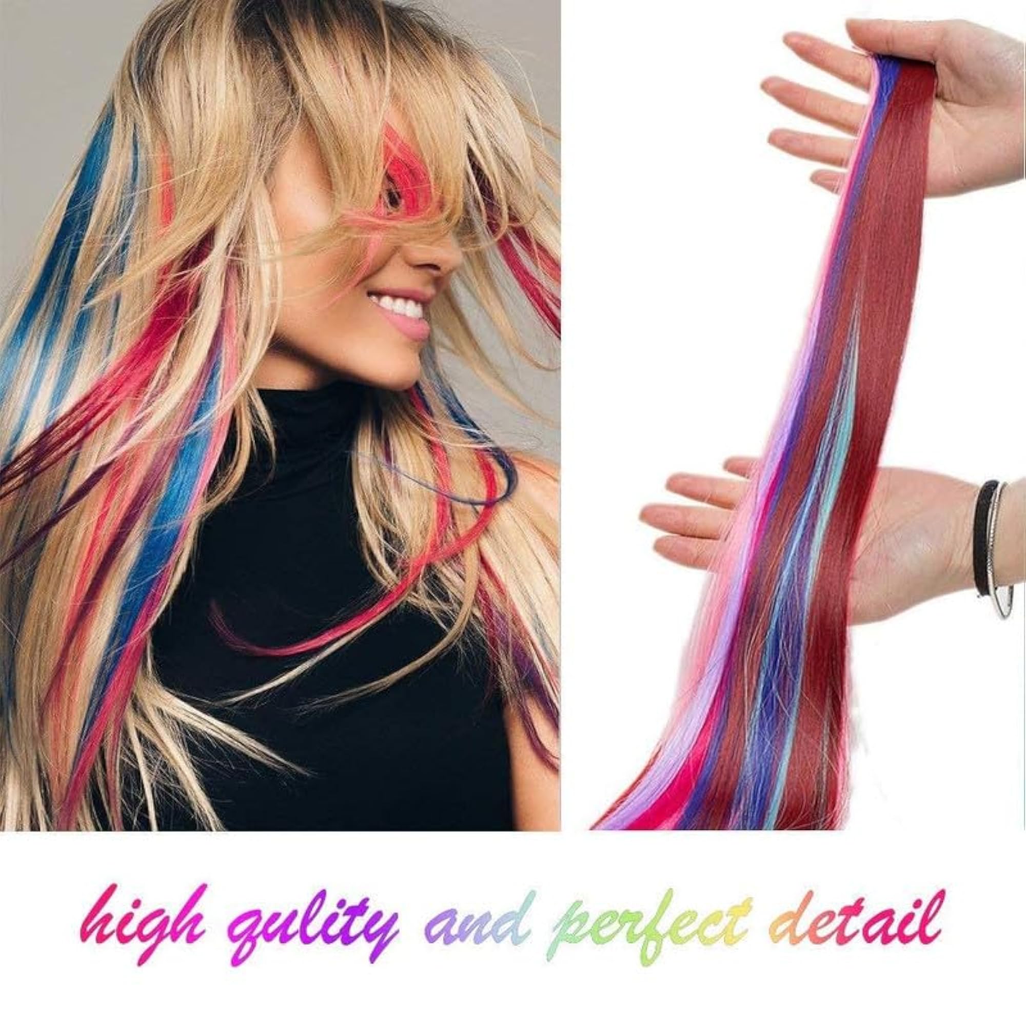 10pcs Colorful Clip Hair Extensions for Women, 22"
