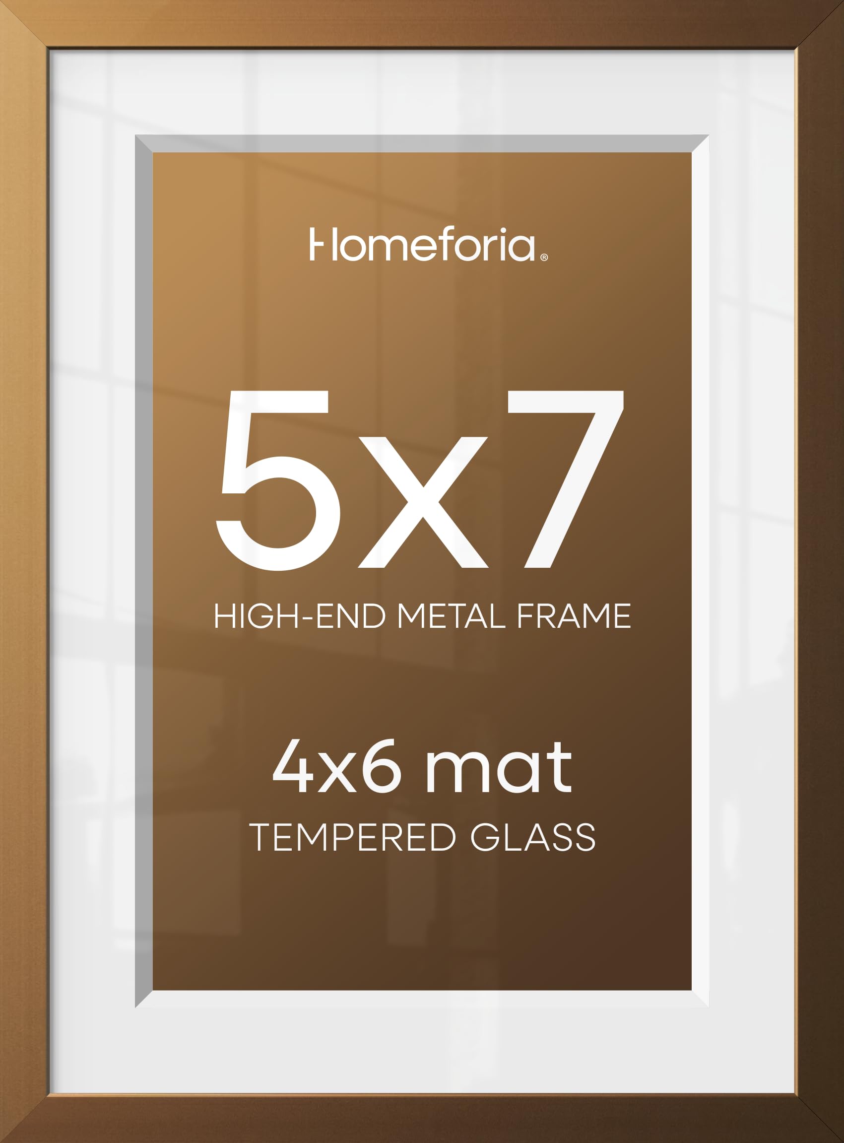 Homeforia 5x7 Bronze Picture Frame, High-End Metal, 4x6 Mat, Glass | High End Aluminum, Tempered Glass, Acid-Free 4x6 Removable Mat, 5x7 in Edge-to-Edge Display 7x5, Wall Kit, Set Of 1