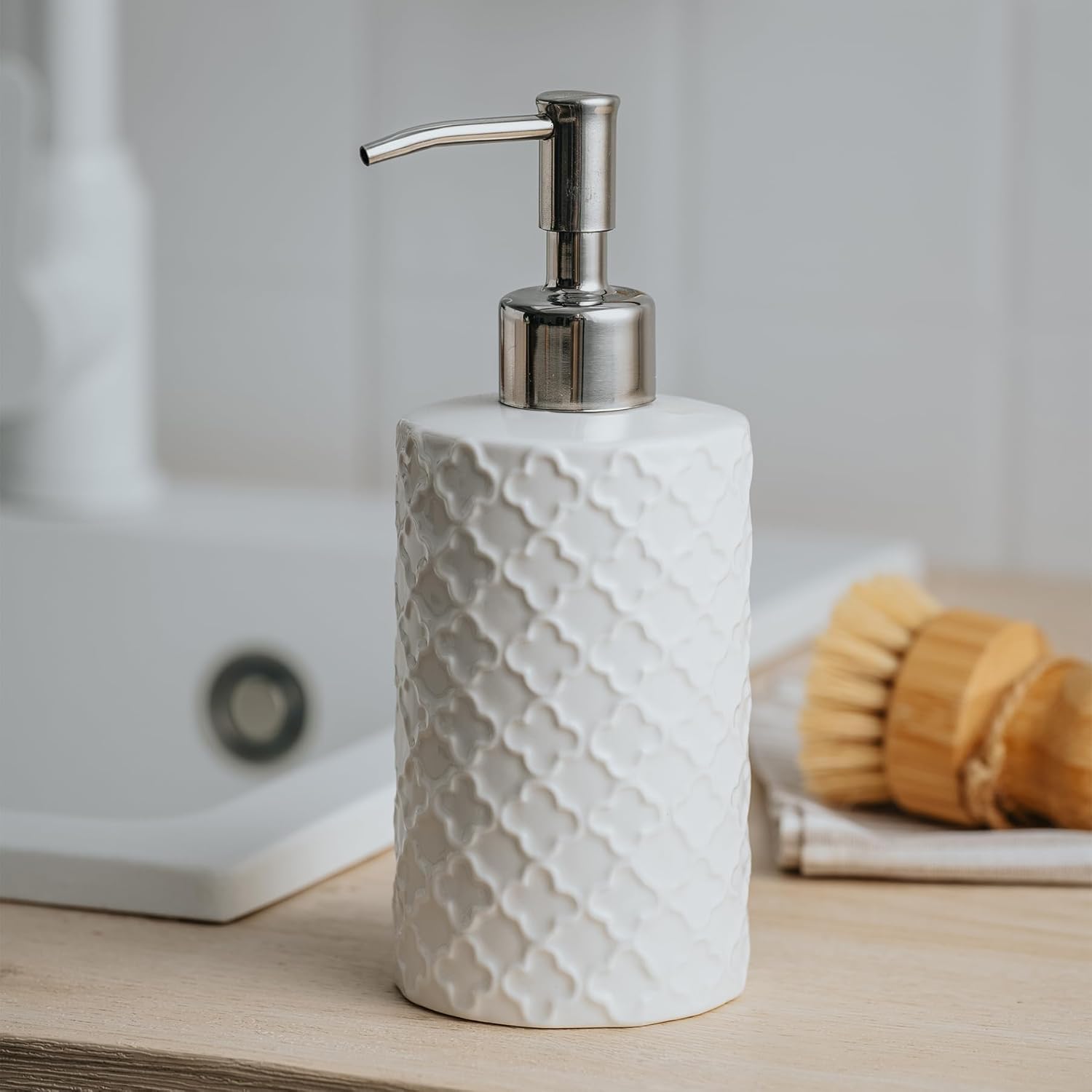 Ceramic Soap Dispenser with Pump, Hand and Liquid Soap Dispenser Rust Proof, for Bathroom and Kitchen, White - Image 6