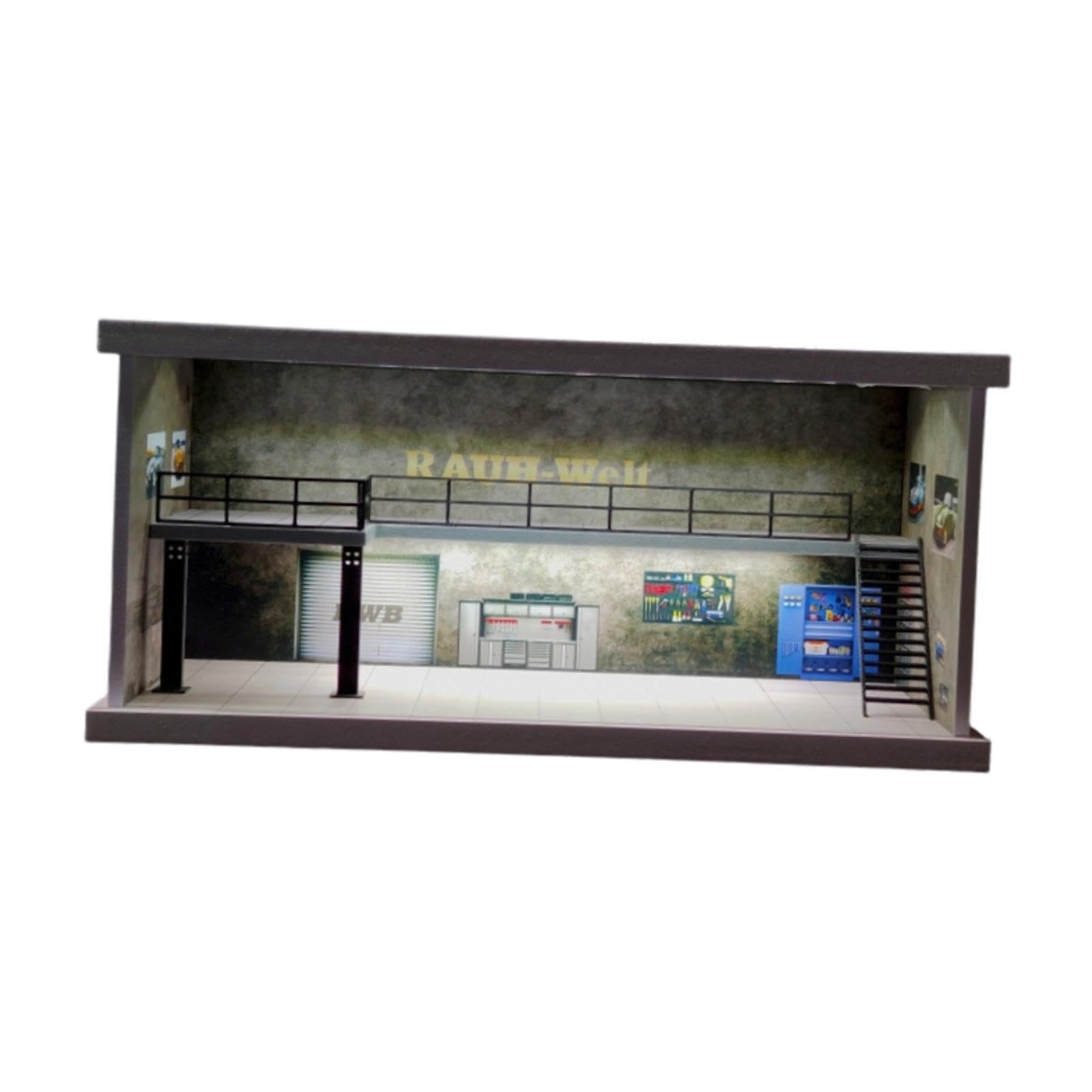 Oshhni 1/64 Diecast-Auto-Vitrine, Modellauto-Displaybox, Fahrzeug-Schaukasten, Fotorequisiten, Tischdekoration mit Beleuchtung, Miniaturszene, Style B