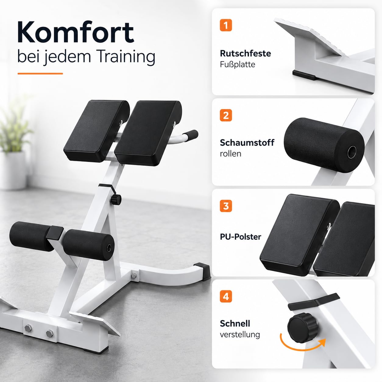 Roman Chair Hyperextension Panca per esercizi addominali e schiena - Panca fitness multifunzionale con altezza regolabile, imbottitura e gambe in schiuma - portata 300 lbs