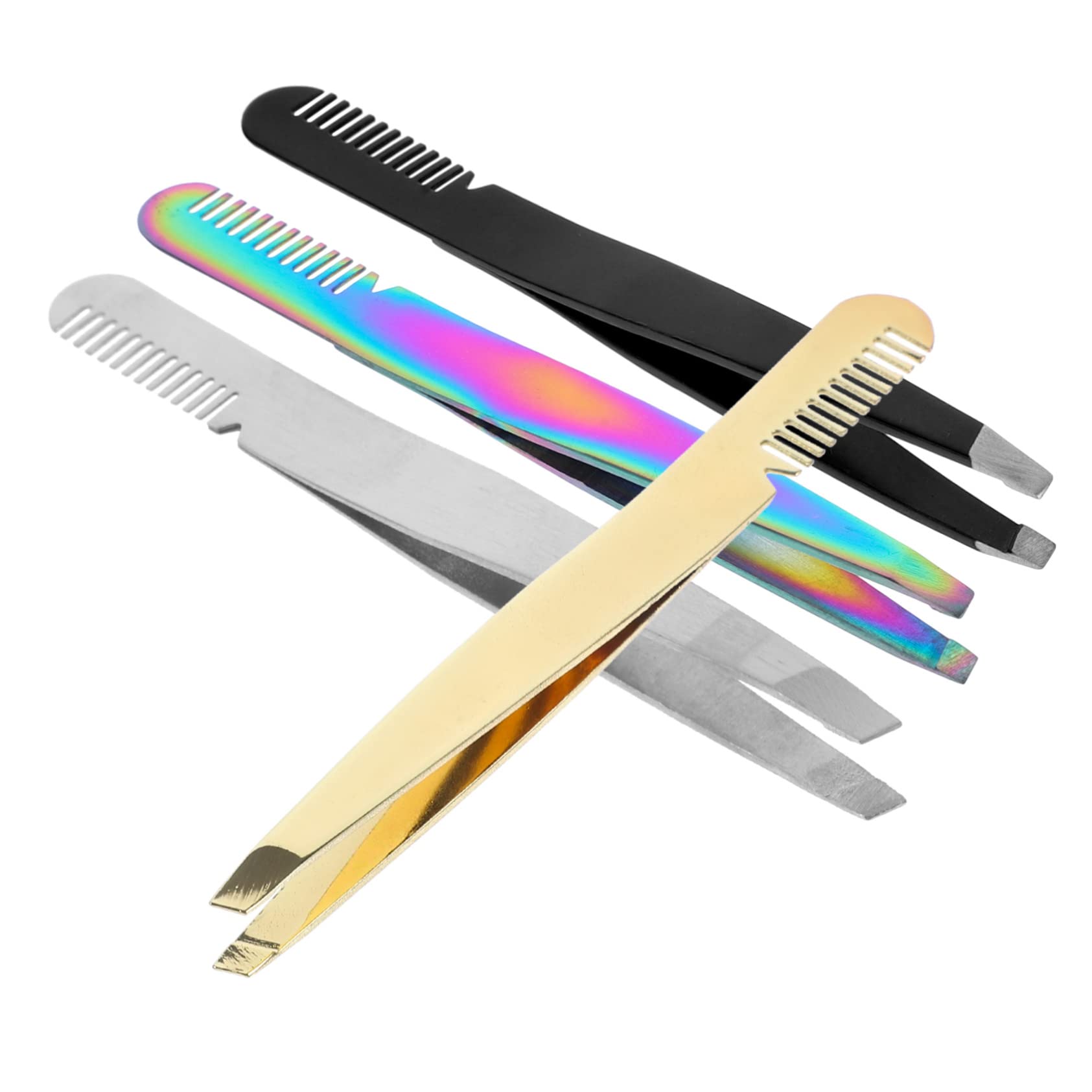 HONMEET 4Pcs Professional Eyebrow Tweezers Facial Hair Removal Tools for Women Slanted Tip Comb Tweezers Beauty Accessories for Precise Grooming