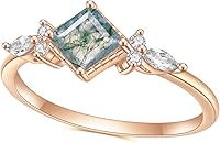 Vista 1 de Gem's Beauty Anillos de compromiso de ágata musgo verde de 14 quilates, oro rosa de 14 quilates, plata de ley 925, anillo de compromiso de tres