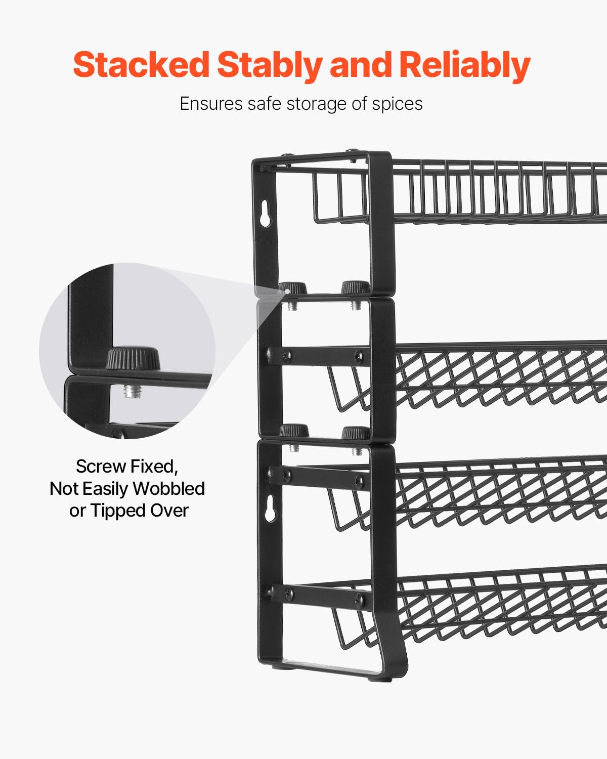VEVOR Organizador de Especias Desmontable para Armario, Apilable con 4 Lazos, Tarros de Especias para Encimera, Despensa y Armario, Carga 10 kg, Resistente y Duradero, 401 x 116 x 271 mm, Negro