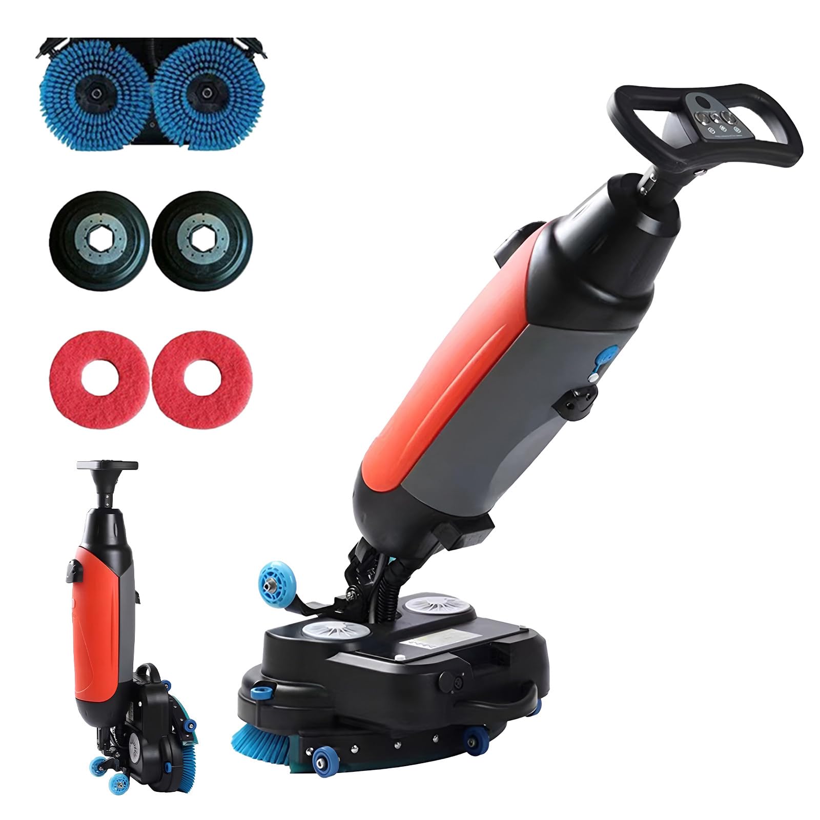 Multi-Functional Floor Buffer Polisher Machine, Commercial Floor Washer, Dual Brush, Cordless Electric Floor Cleaner, Efficient Cleaning for Home and Commercial Spaces Grey Red