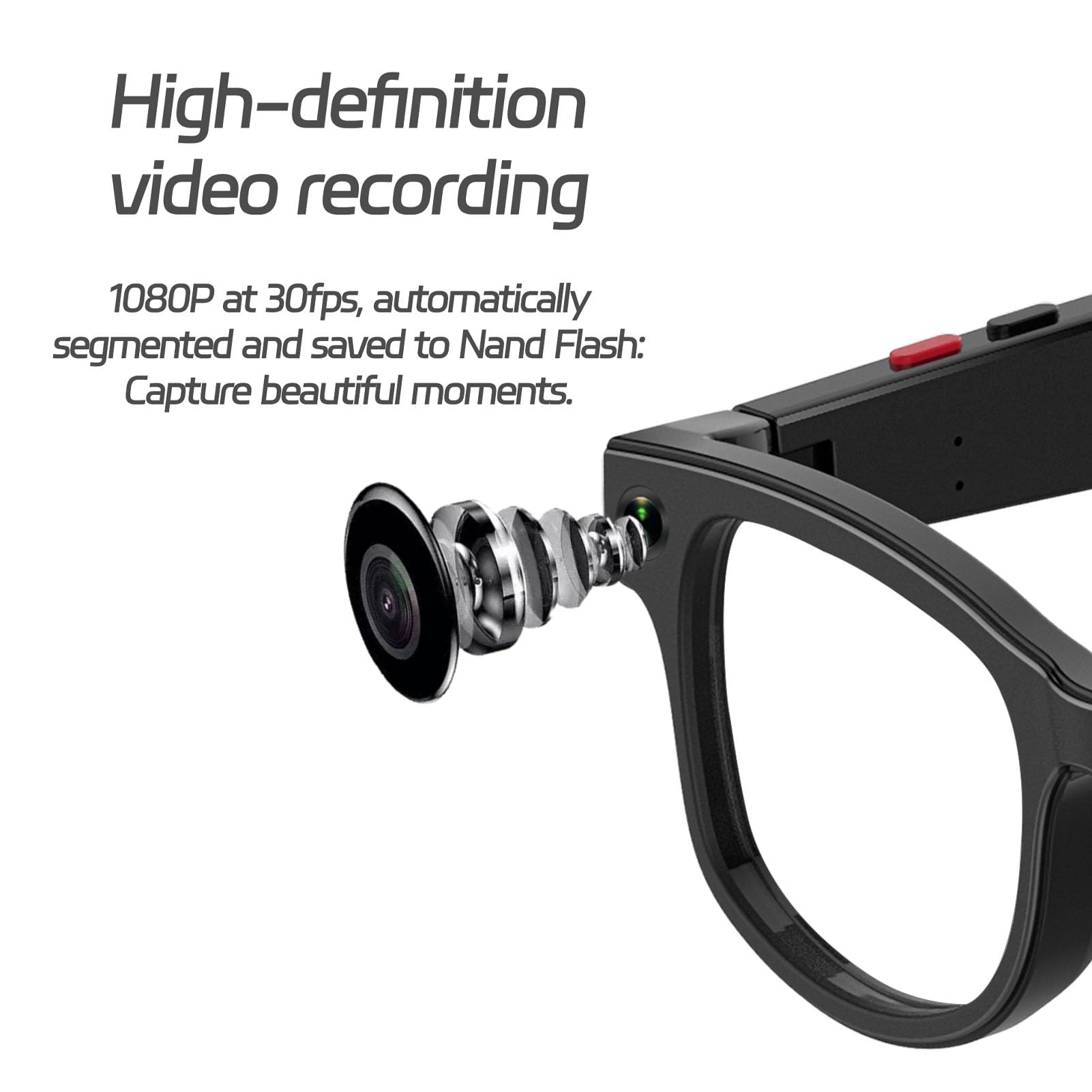 VBESTLIFE Occhiali Intelligenti AI, Fotocamera da 5 MP Registrazione Video 1080P con Stabilizzazione Integrata e ChatGPT AI, Occhiali da Sole Bluetooth per Studio di Lavoro in Viaggio