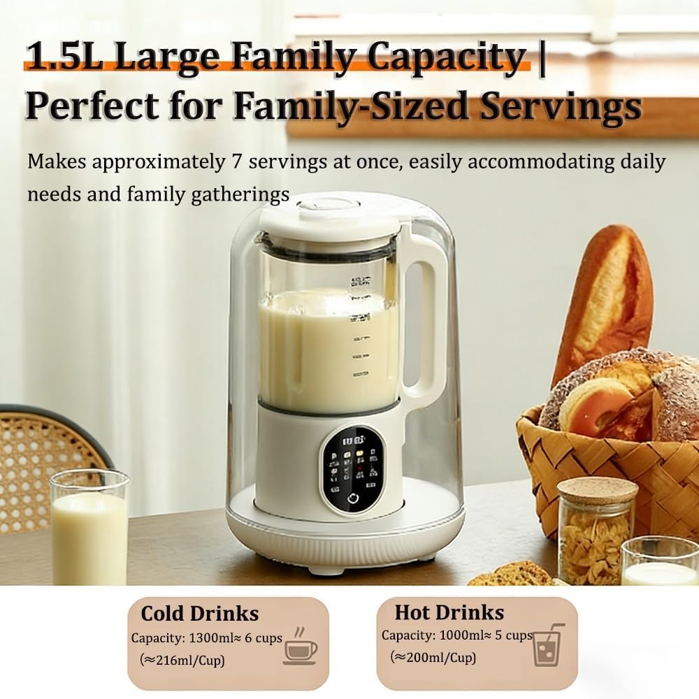 Sojamilchbereiter 8-in-1 Selbstreinigend, 1500 ml Automatische Maschine für frische Sojamilch, Suppe, Smoothies, Saft mit Koch- und Startverzögerungsfunktionen