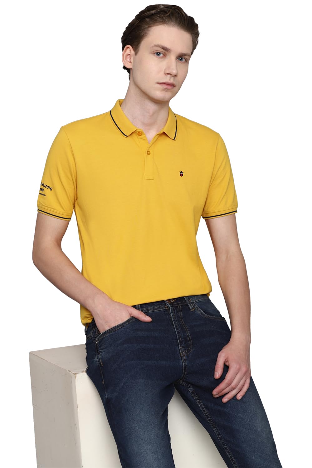louis philippe Men's Cotton Solid Slim Fit T-Shirt (LRKPCSLFG51583_Yellow XL)-picture-51