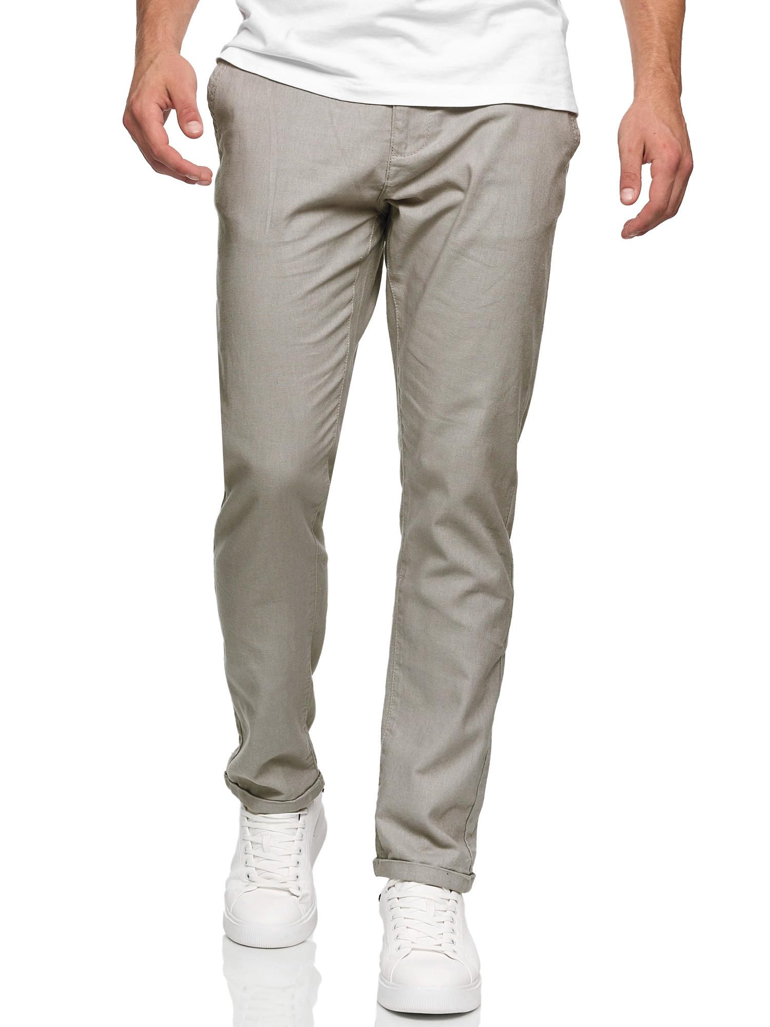 Indicode Herren Bryne Stoffhose aus Baumwolle und Leinen mit 4 Taschen