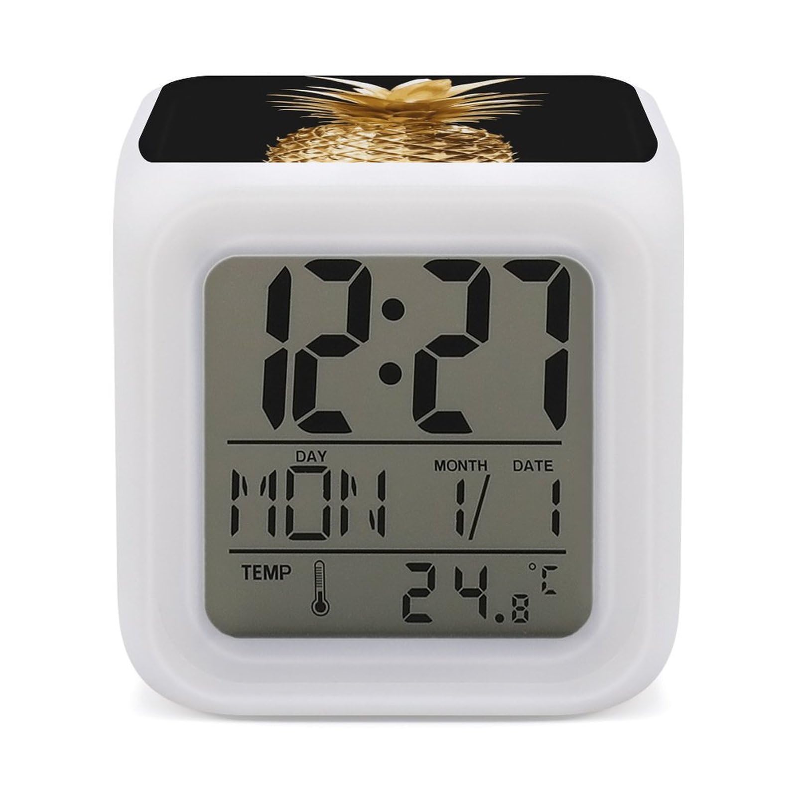 JTREHY Gold Pineapple Alarm Clock Seven Color Night Light Digital Clock Precision Reliable Alarms Clocks for Bedroom Heavy Sleepers Adults Gift for Men and Women