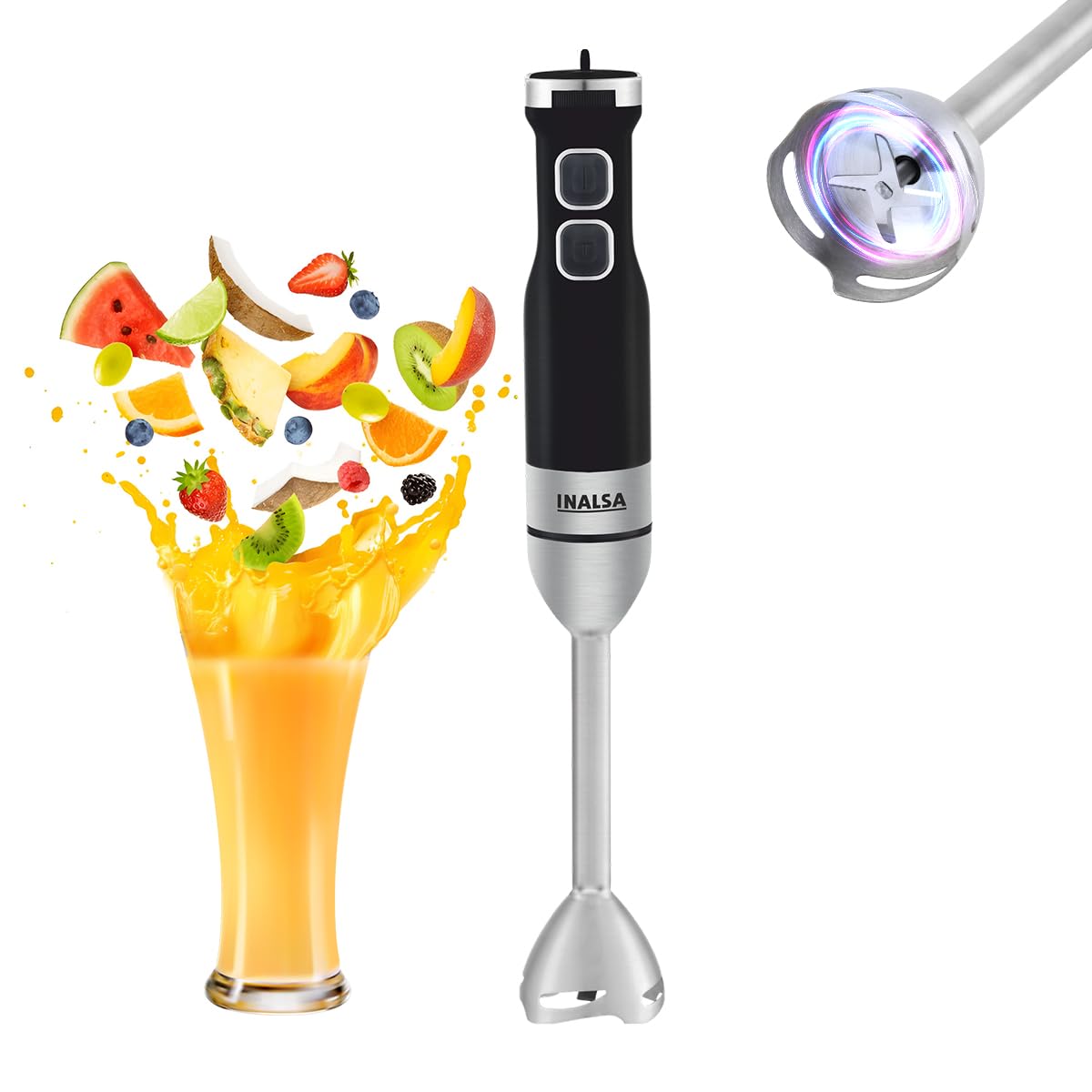 INALSA Hand Blender Mixer|1350W Pure Copper Motor|Low Noise|20 Speed Control with Digital Display|Turbo Function|BPA Free|Anti-Splash|Stainless Steel Rod & Blades|2 Yr Warranty,Robot Inox 1350 S-image-15