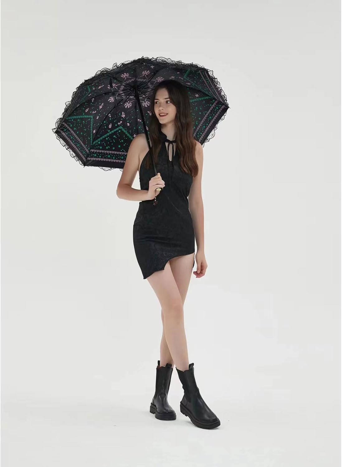 Women 's Anti-uv Lolita Lace Ultraviolet-Proof Folding Umbrella Dome Parasol (Black 2)