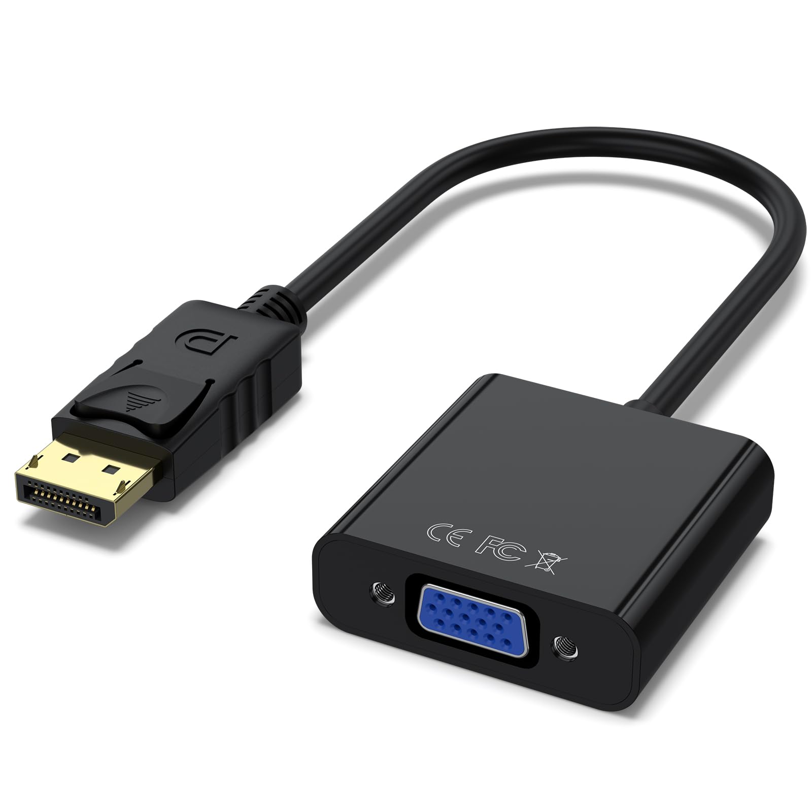 YLK Adaptateur DisplayPort vers VGA 1080P (Mâle vers Femelle) Compatible avec Lenovo, Dell, HP, ASUS, PC, Screen, Projector (Noir)