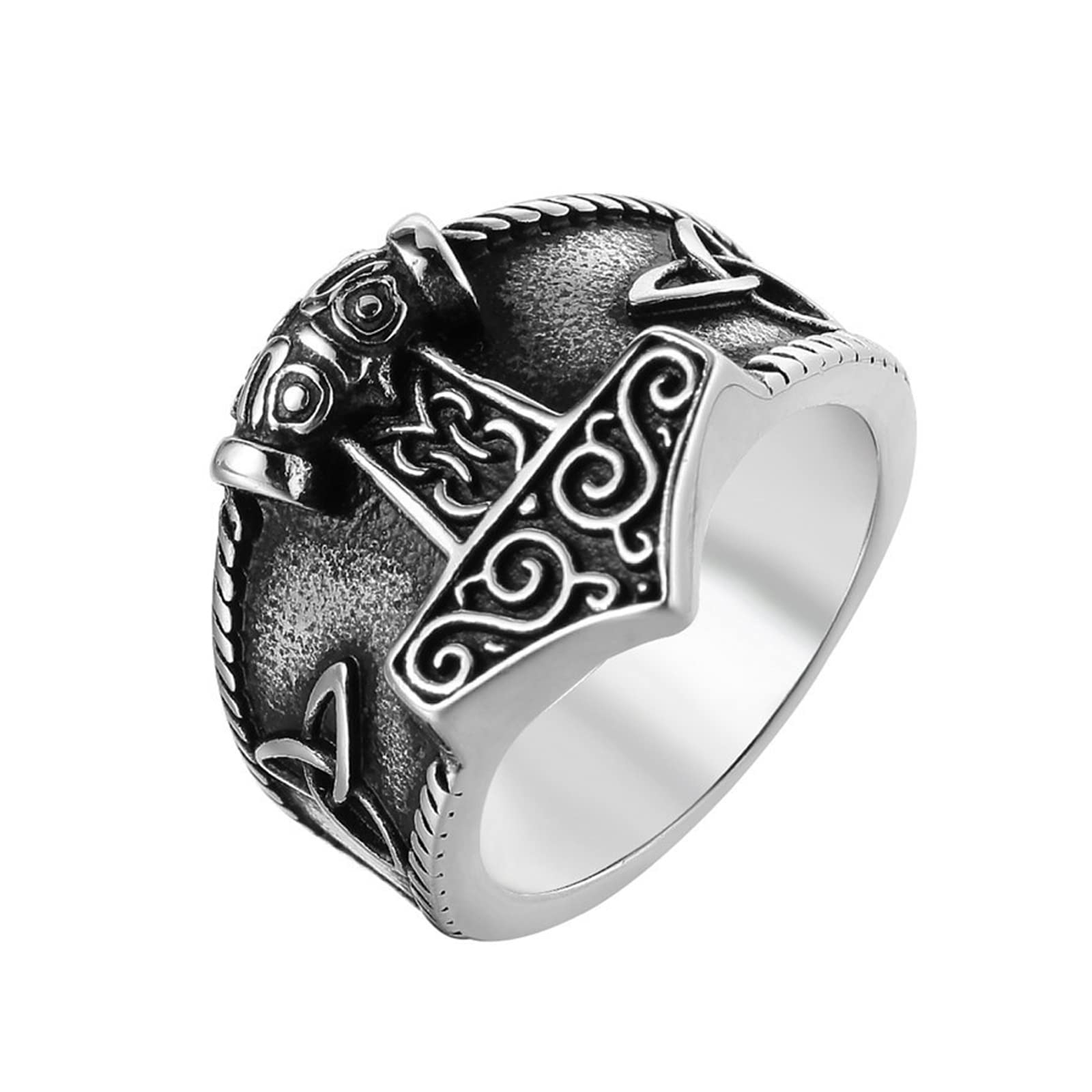 Retro Viking Thor's Hammer Symbol Celtic Knot Titanium Steel Men's Rings Punk Hip hop Rock for Man Boyfriend Jewelry Creativity Gift