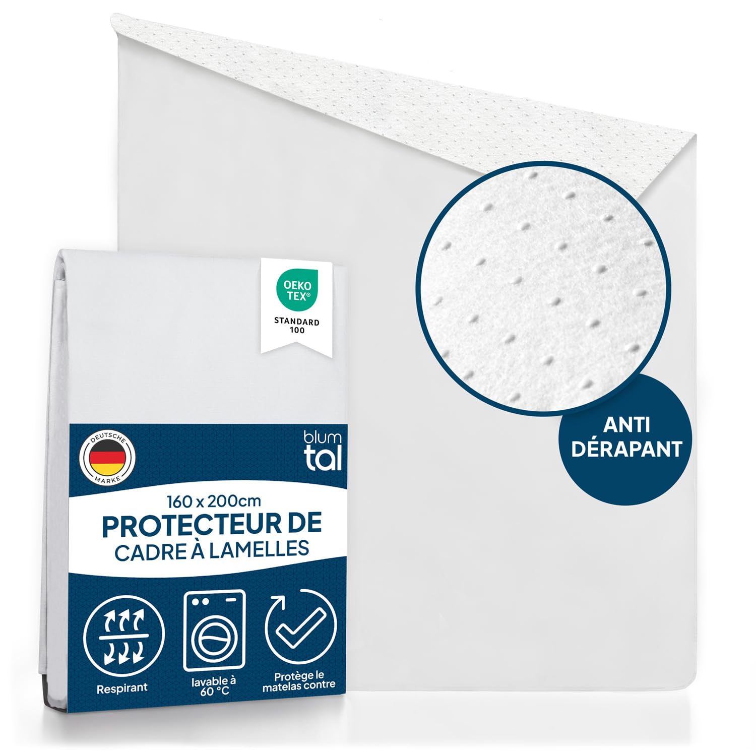Blumtal® Protege sommier 160x200 haute qualité - Sous matelas certifié OEKO-TEX lavable en machine - Sous matelas anti condensation avec couche antidérapante - Isolateur de sommier 160x200 anti-glisse