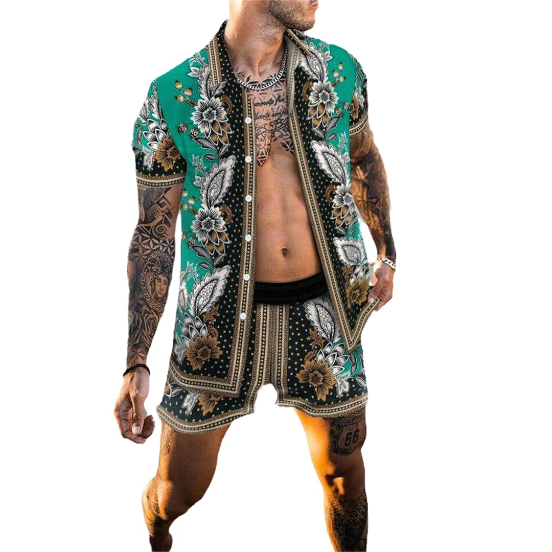Chemise décontractée pour homme manches courtes patchwork short plage L - 8