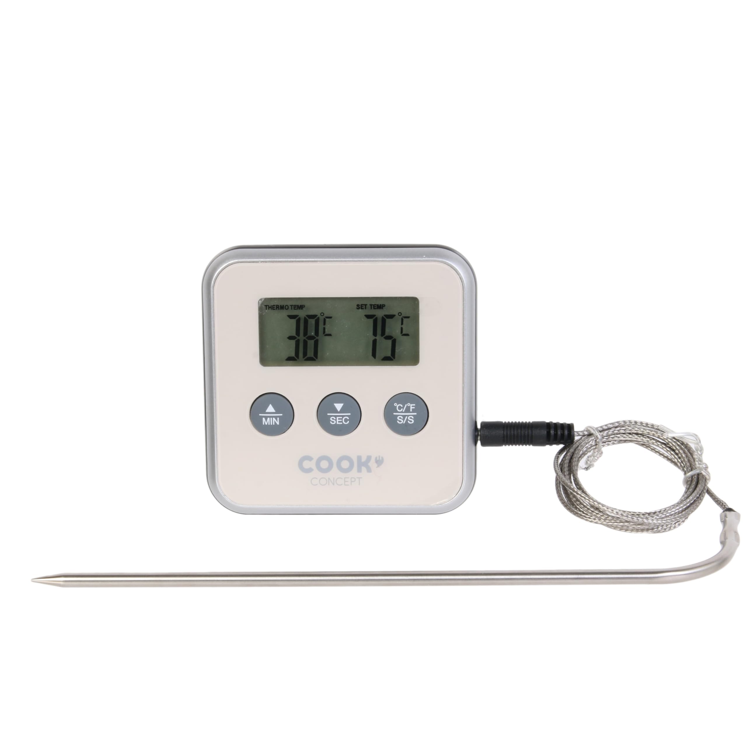 CUISY - KC2053 - Thermometre Sonde Minuteur Numerique Electronique Digital Cusine Cuisson Four Barbecue Viande Taupe/​Bordeaux/​Noir/​Gris 8 x 8 x 1,​8 cm