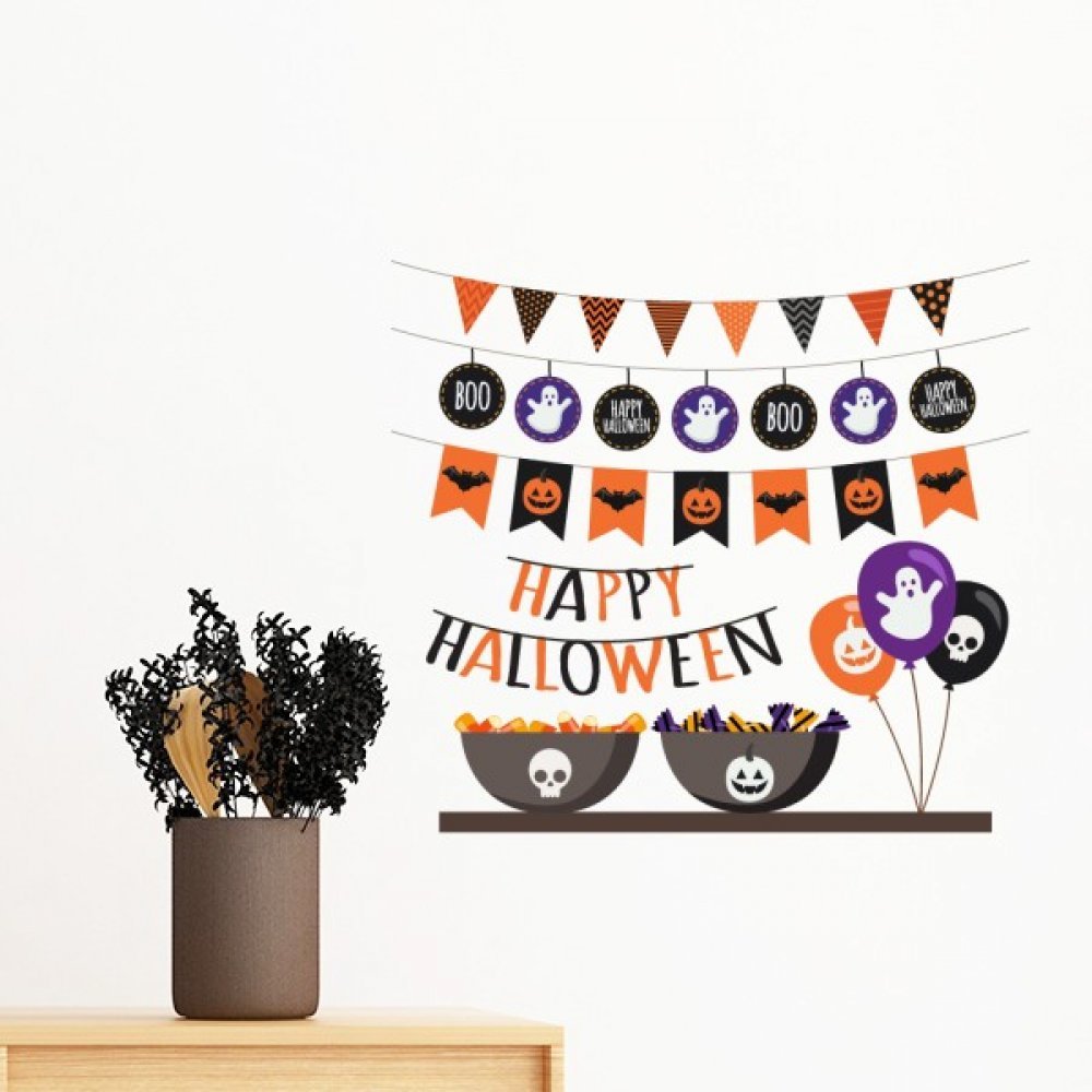Sticker ghost Halloween amovible decoration murale art de peur 35cm