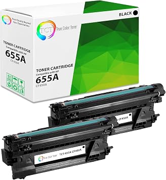 TCT 655A Black Toner Cartridge 2 Pack - Premium Compatible Replacement for HP 655A CF450A Black Works with HP Color LaserJet Enterprise M652 M653 M681 M682 Printers 12,500 Pages