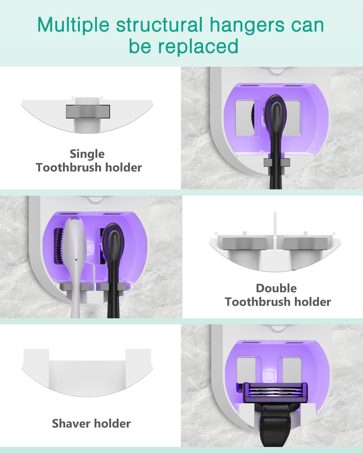 ORIA Sterilizzatore UV per Spazzolini – Mural senza Contatto | UV + Calore, Sensore Ir Auto, Display Led, Parete, Ricarica USB-C, per Bagno, Viaggio