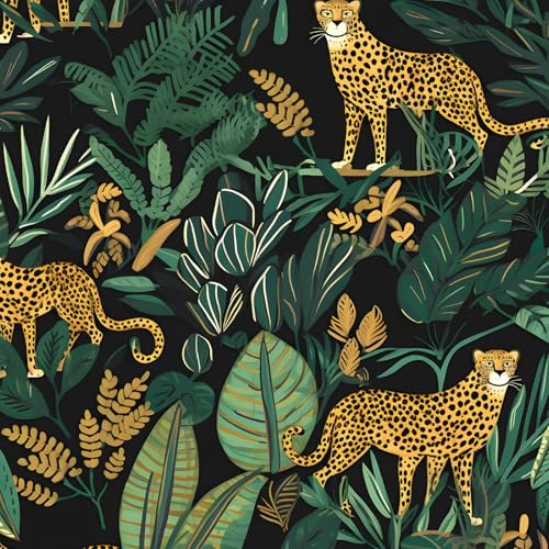 XRUIBZI Black Gold Vintage Leopard Peel and Stick Wallpaper 17.5 x 393