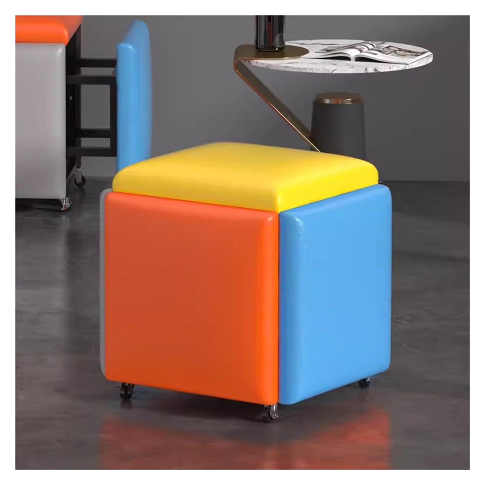 Wdsopk Multicolor Stool Cubes 5 In 1 Cube Seat With Swivel Casters,Stackable Sofa Chair Stools,Nesting Ottoman Stool,Movable Footstool,Upholstered Ottoman Leather Cube Chair（Multicolor）