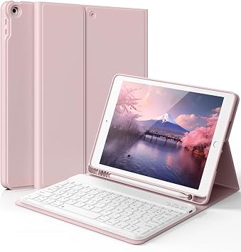 for iPad 9/7/8th Generation Case with Keyboard, Pink | Detachable Keyboard with Laptop-Style Typing, Adjustable Stand, Pencil Holder & Auto Sleep/Wake