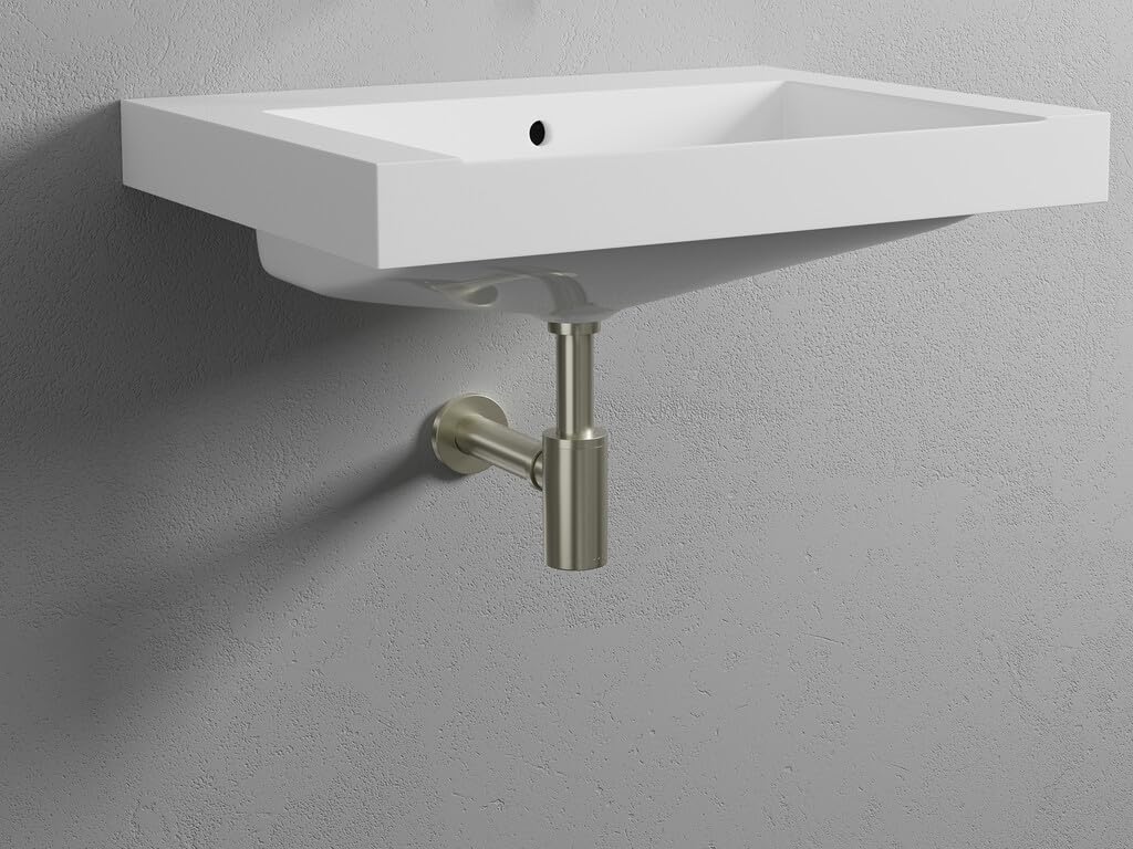 GME Sifón Botella Lavabo G1 1/4" Ø32 mm | Salida 330 mm | Diseño Decorativo Metálico | Acabado Níquel | Instalación Universal