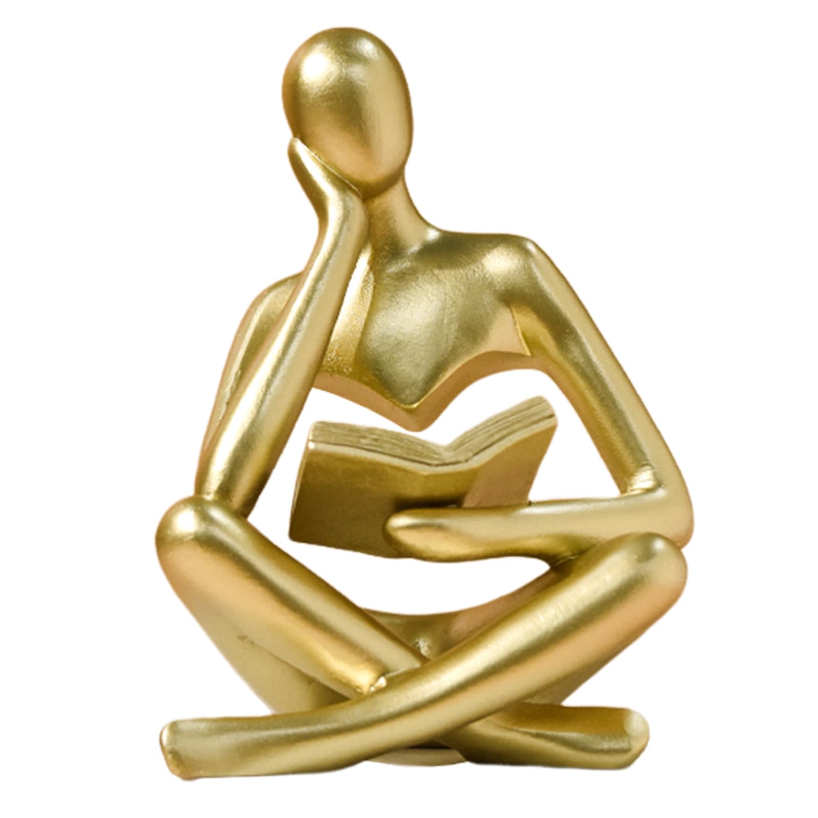 Abstract Art Thinker Statue - Reading Thinker Sculpture Figurine, Modern Home Decoration for Living Room Office Shelves Coffee Table Desk Decor (Gold)