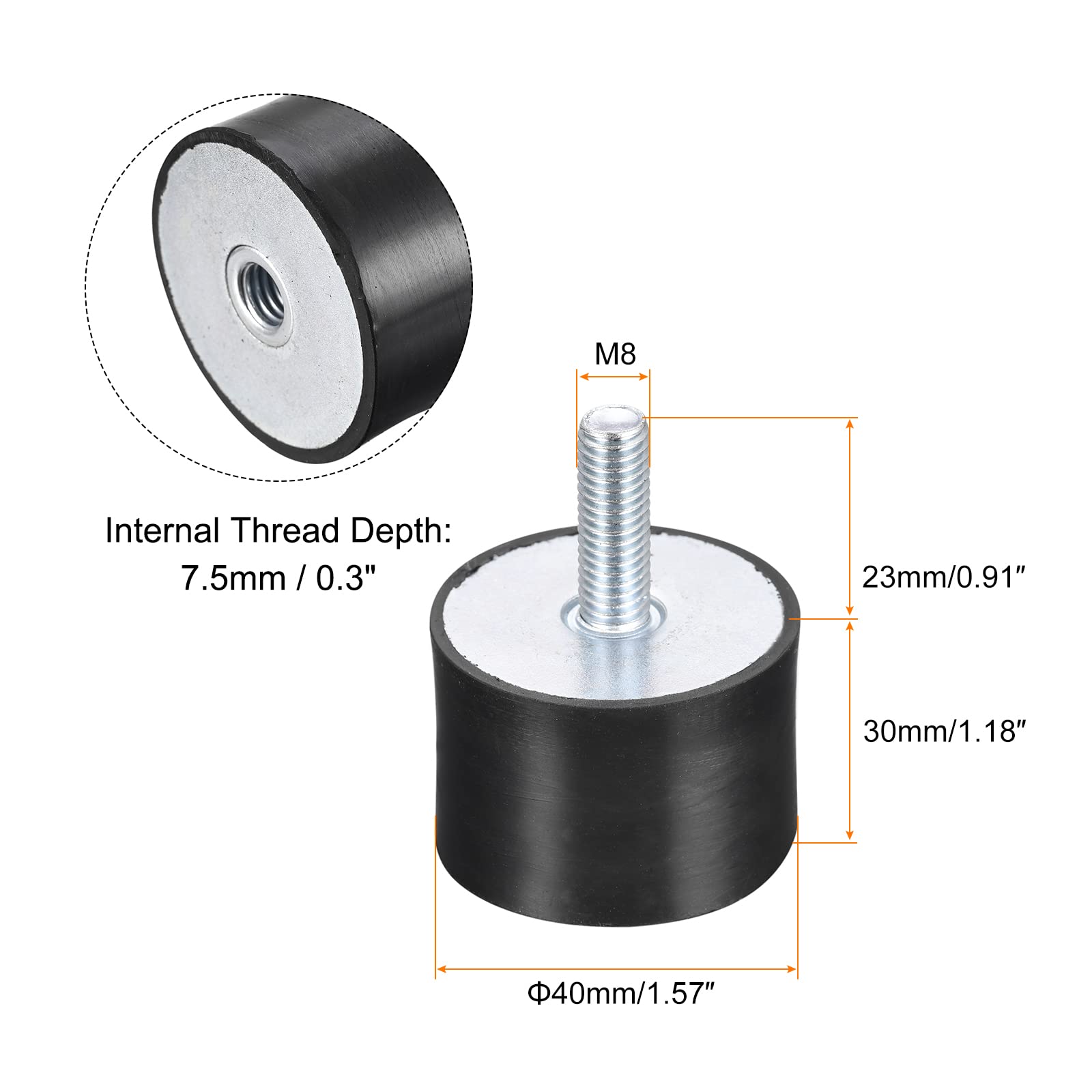 sourcing map Silent Bloc 4pcs M8 Mâle/Femelle Support Caoutchouc Vibration Isolateur Absorbeur Choc D40mmxH30mm, pour Garage Moteur Air Compresseur Voiture Bateau Bobine