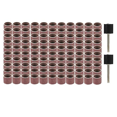 Kit de tambor de lijado de 102 piezas, 100 piezas de 0.374 in de grano #80 para lijadora de uñas y 2 mandriles de tambor para herramienta giratoria