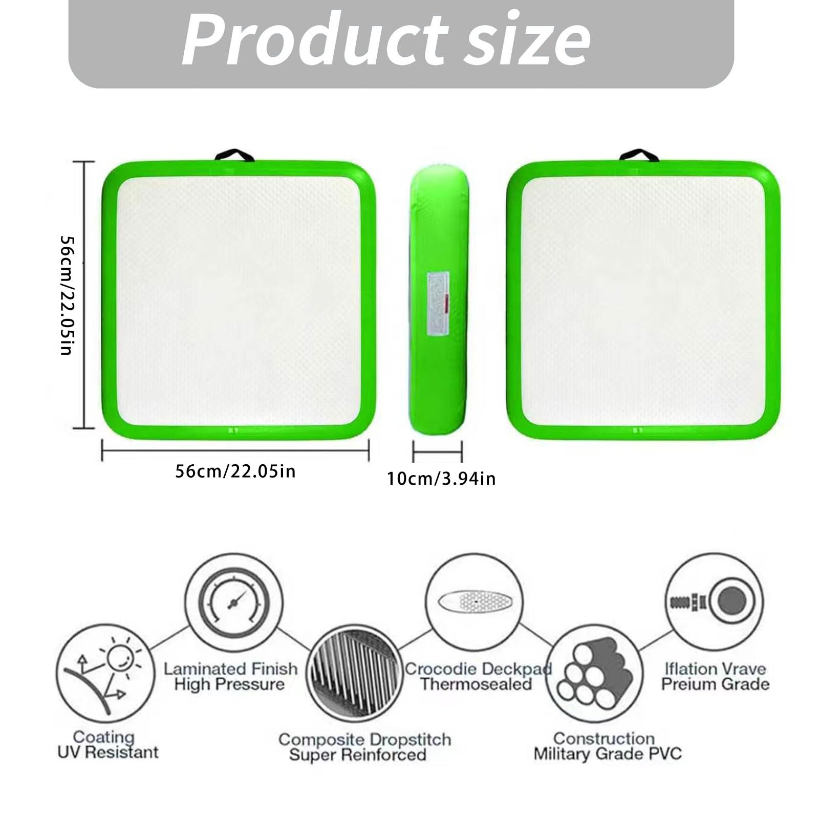 Tappetino yoga gonfiabile per allenamento a casa con finitura testurizzata, 22, 05 X 22, 05 X 3, 94 pollici Tappetino per esercizi quadrato in PVC per stretching e tappetino per esercizi all ' aperto