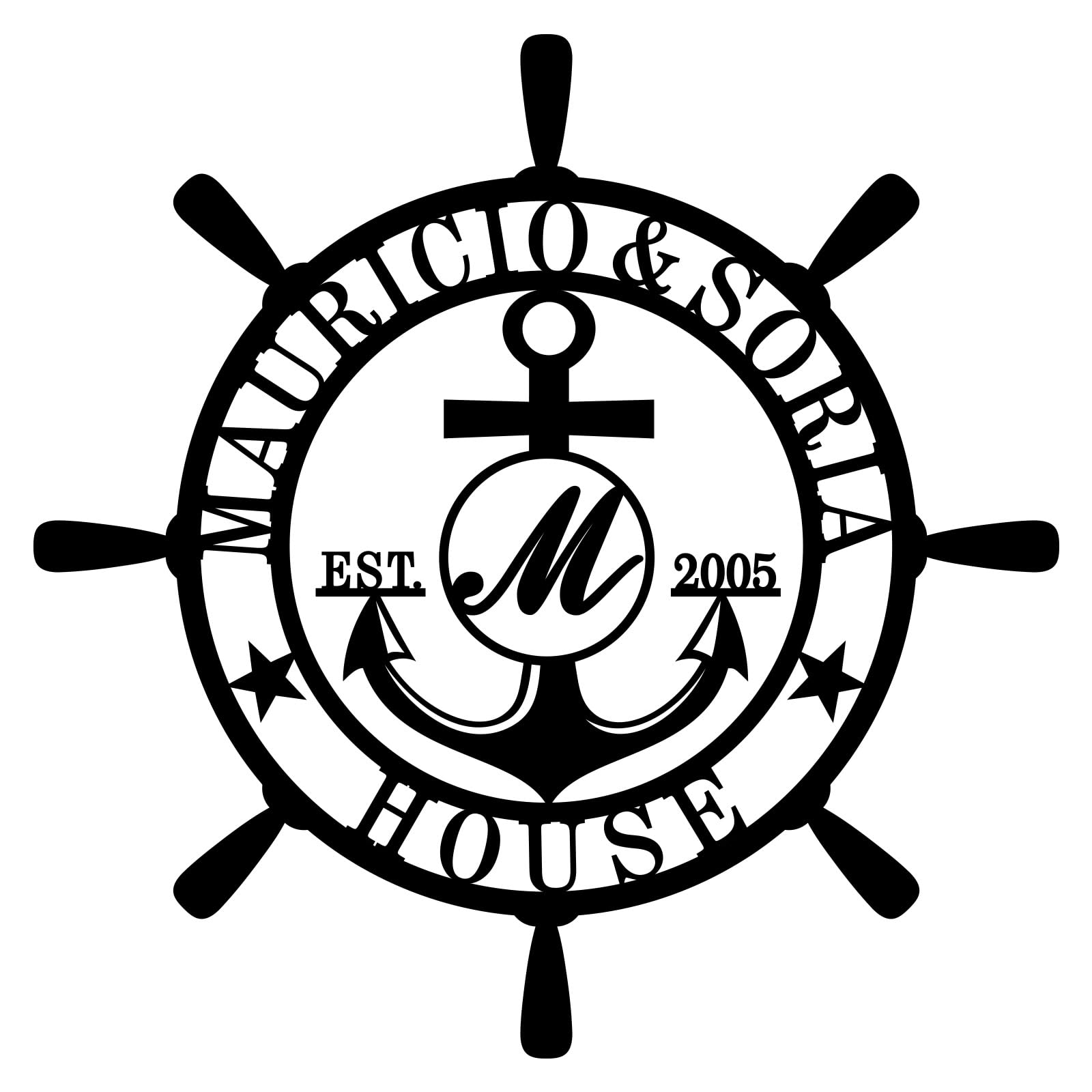 Nautical Wall Decor, Anchor Compass Metal Sign with Your Name and Est Date, Anchor Last Name signs, Boat Steering Rudder Wall Decor