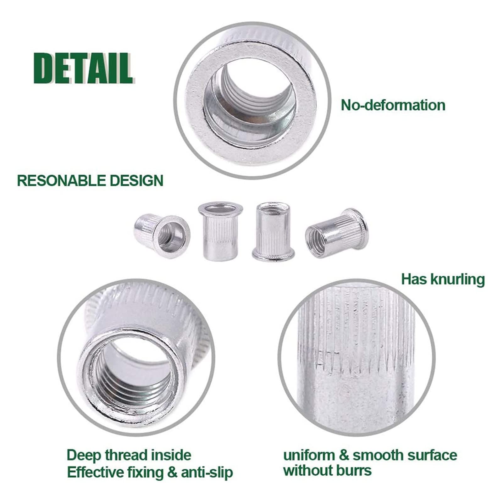 100 sztuk M3 M4 M5 M6 M8 M10 ze stopu aluminium z łbem płaskim nici nit wstaw nakrętka nakrętka nit torba perfection (Color : M10)