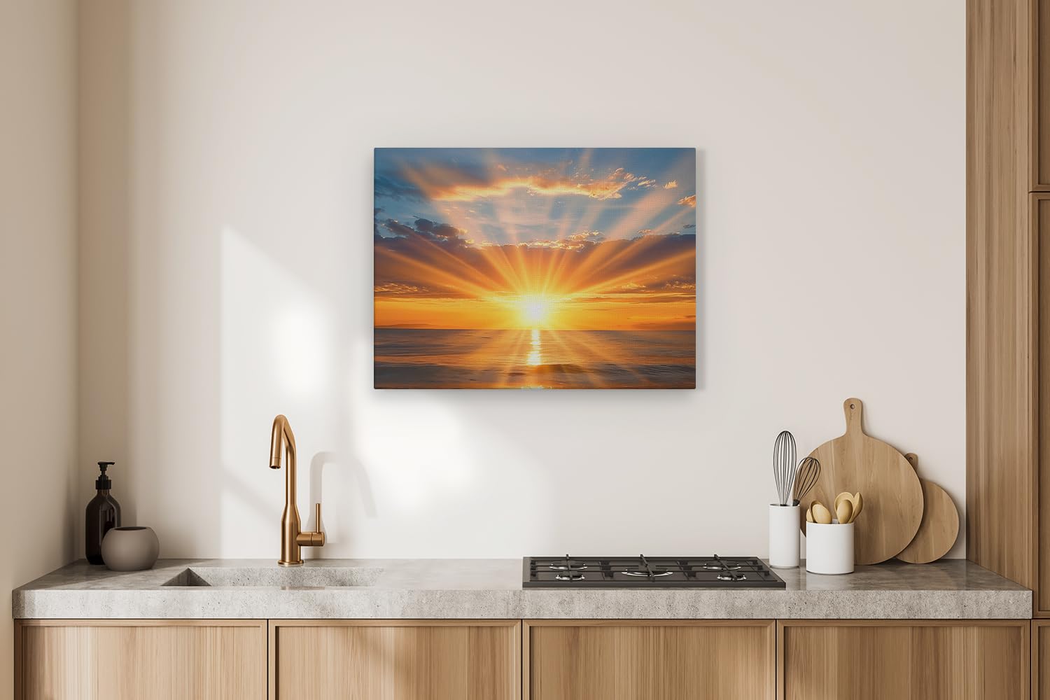 Artaza Leinwand Bilder Sonnenuntergang Meer - 80x60 cm - Wanddeko Maritim - Wandbilder Deko Wohnzimmer - Strahlen Ozean